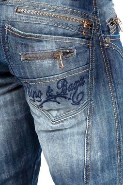 Cipo & Baxx Regular-fit-Jeans Hose BA-C0751 W29/L30 (1-tlg) Bluejeans, mit Destroyed Effekten und Zippern, Optimale Passform