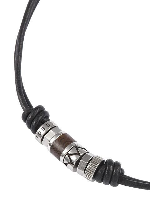 Fossil Kette mit Anhänger Schmuck Geschenk Edelstahl Leder Halsschmuck
