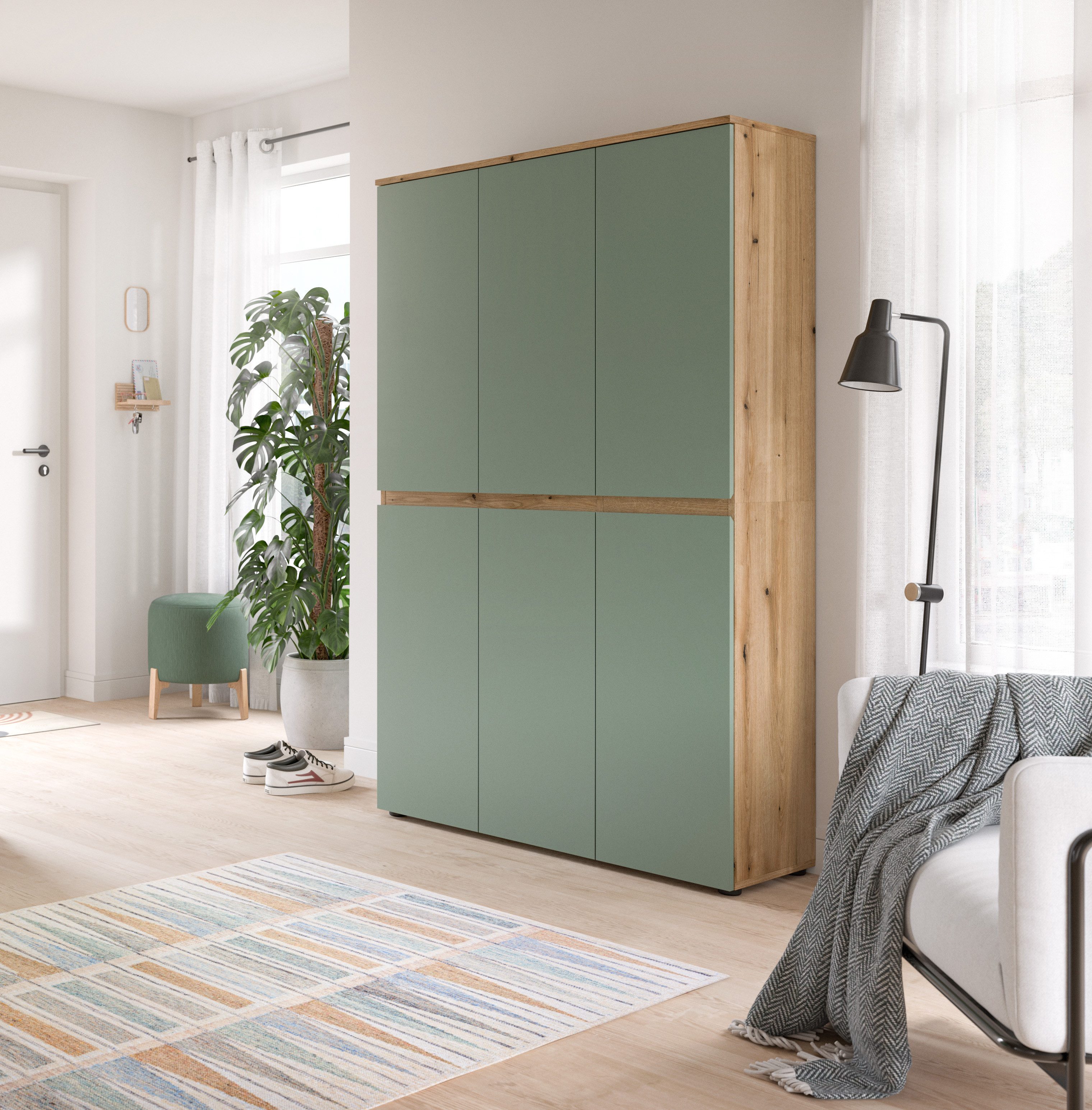 furnling Mehrzweckschrank Sarca 1 Kleiderstange, 6 Türen, 18 Fächer, Universalschrank, Höhe 175 cm – Bild 2 von 5
