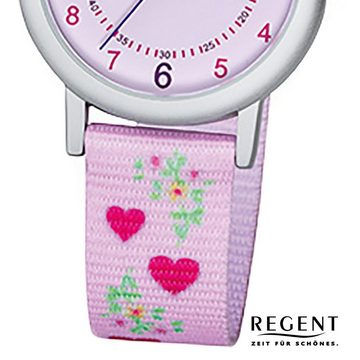 Regent Quarzuhr Regent Kinder-Armbanduhr lila rosa Analog, Kinder Armbanduhr rund, klein (ca. 29mm), Textil, Stoffarmband