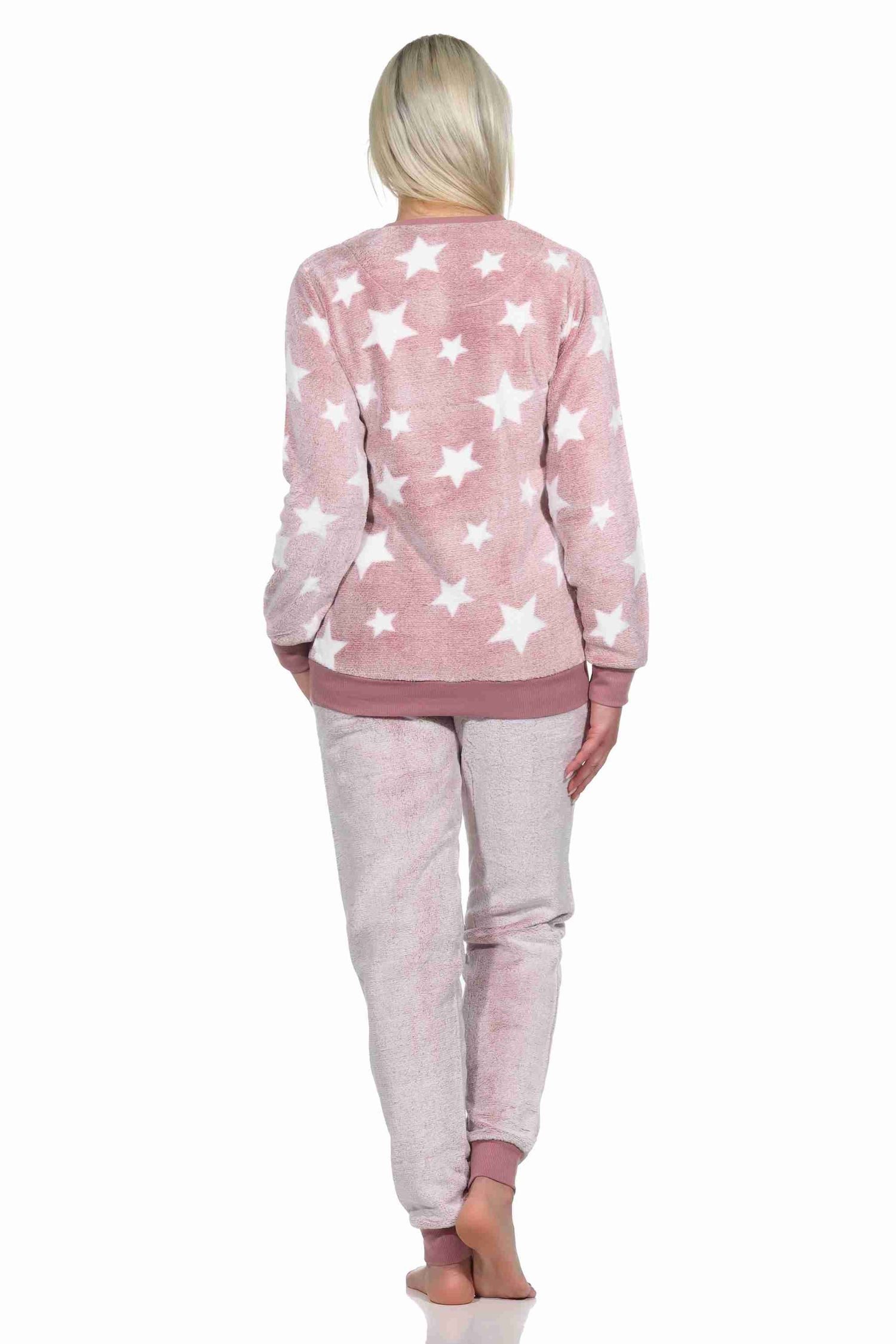 Normann Pyjama Damen langarm Schlafanzug mit Bündchen in Sterneoptik – Bild 4 von 4