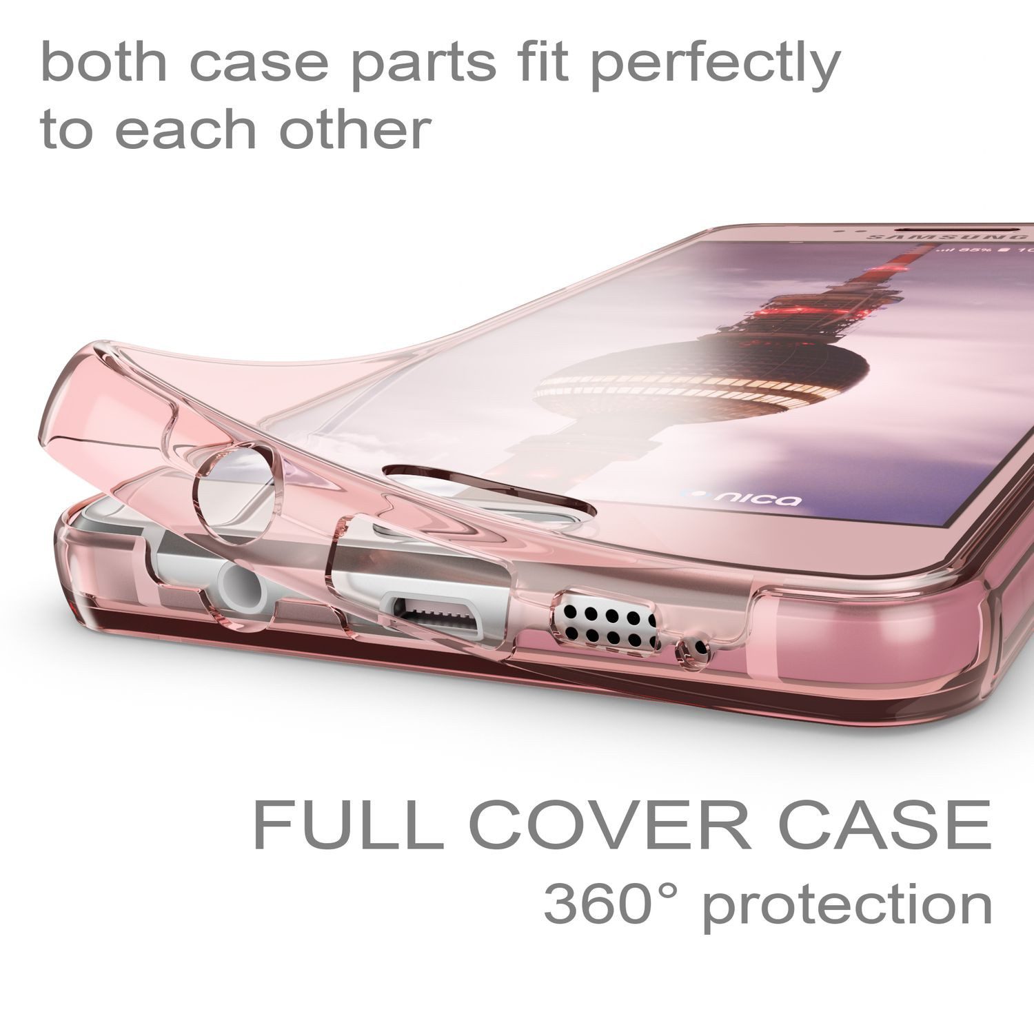 Nalia Smartphone-Hülle Samsung Galaxy A3 (2016) 11,9 cm (4,7 Zoll), Transparente 360 Grad Silikon Hülle / Rundumschutz / Full Cover Etui