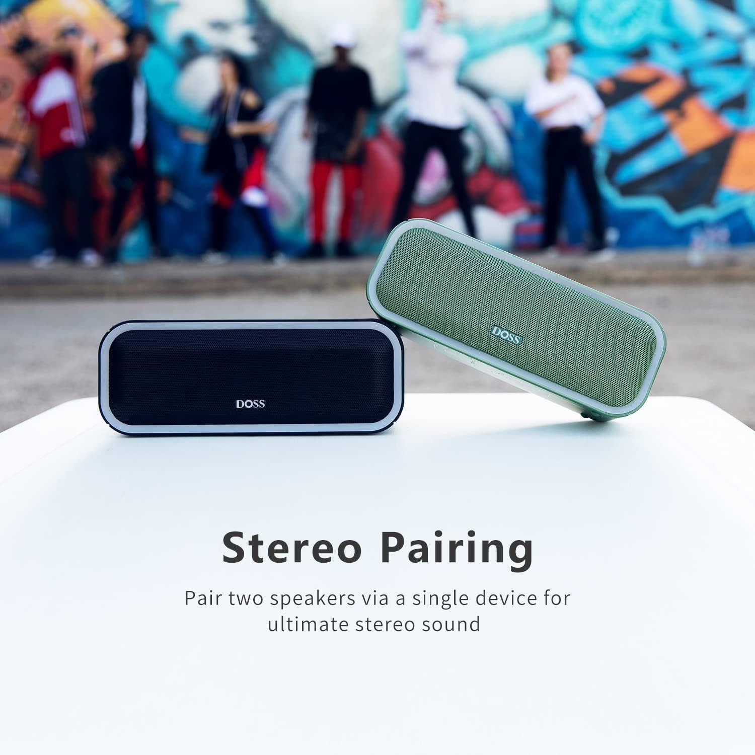 DOSS Stereo Wireless Lautsprecher (Bluetooth, Lichtern, Musikbox Stereo-Pairing, Std) Wasserdicht, 24 Bluetooth IPX5 15 W