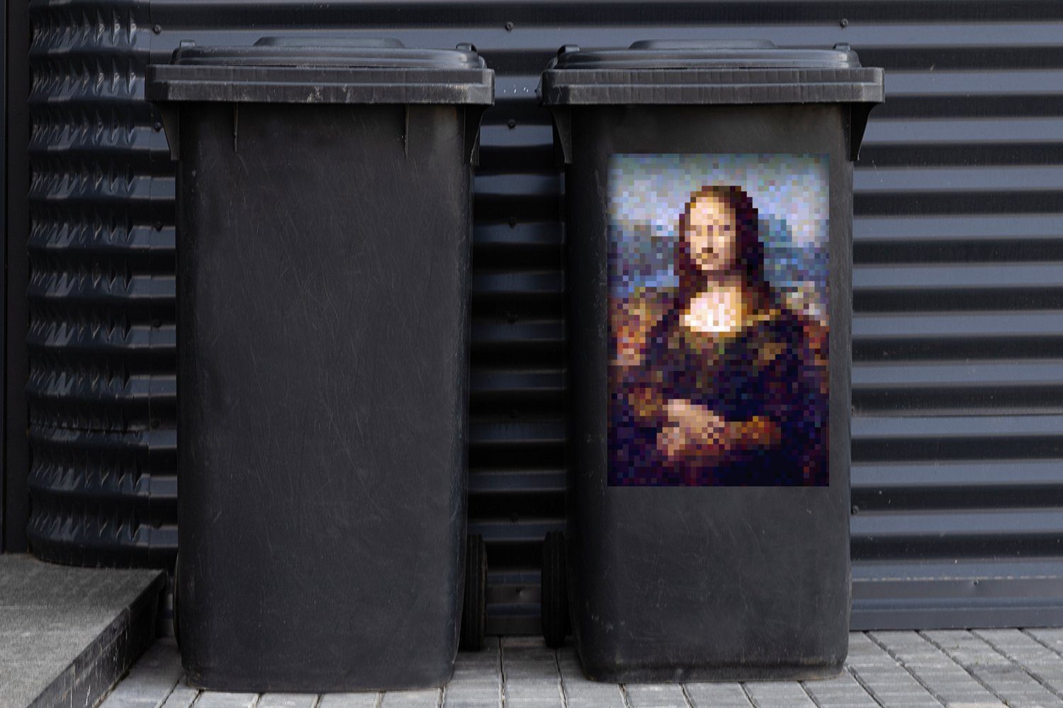 MuchoWow Abfalbehälter Leonardo Mona Mülleimer-aufkleber, Lisa (1 DaVinci - Sticker, St), Wandsticker - Container, Mülltonne, Pixel