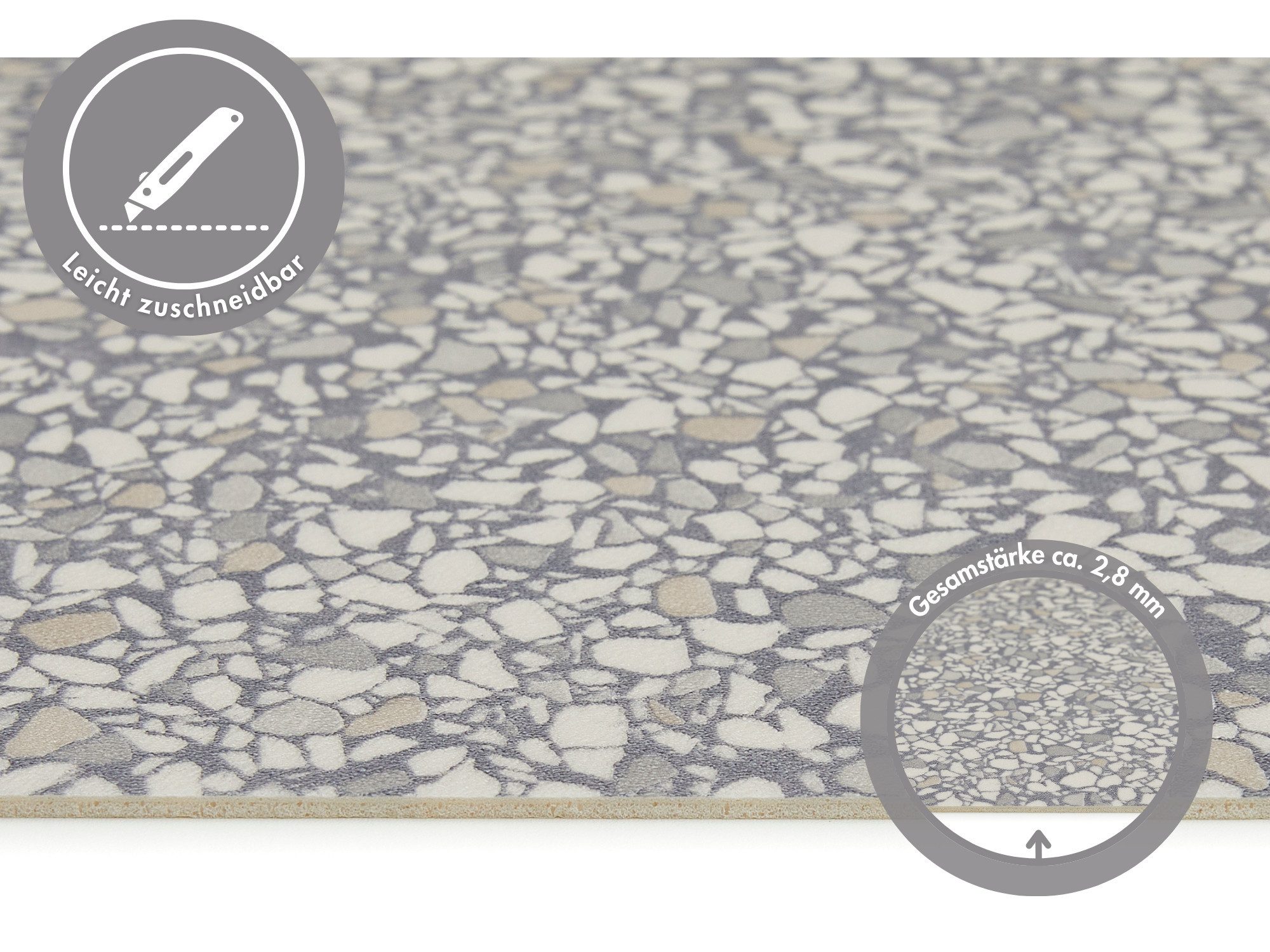misento Vinylboden Arctic in Grau gesprenkelt, für Feuchtraum- und Privatbereiche, PVC Bodenbelag Meterware 200/400 cm Breite, 2,8 mm Stärke – Bild 3 von 5