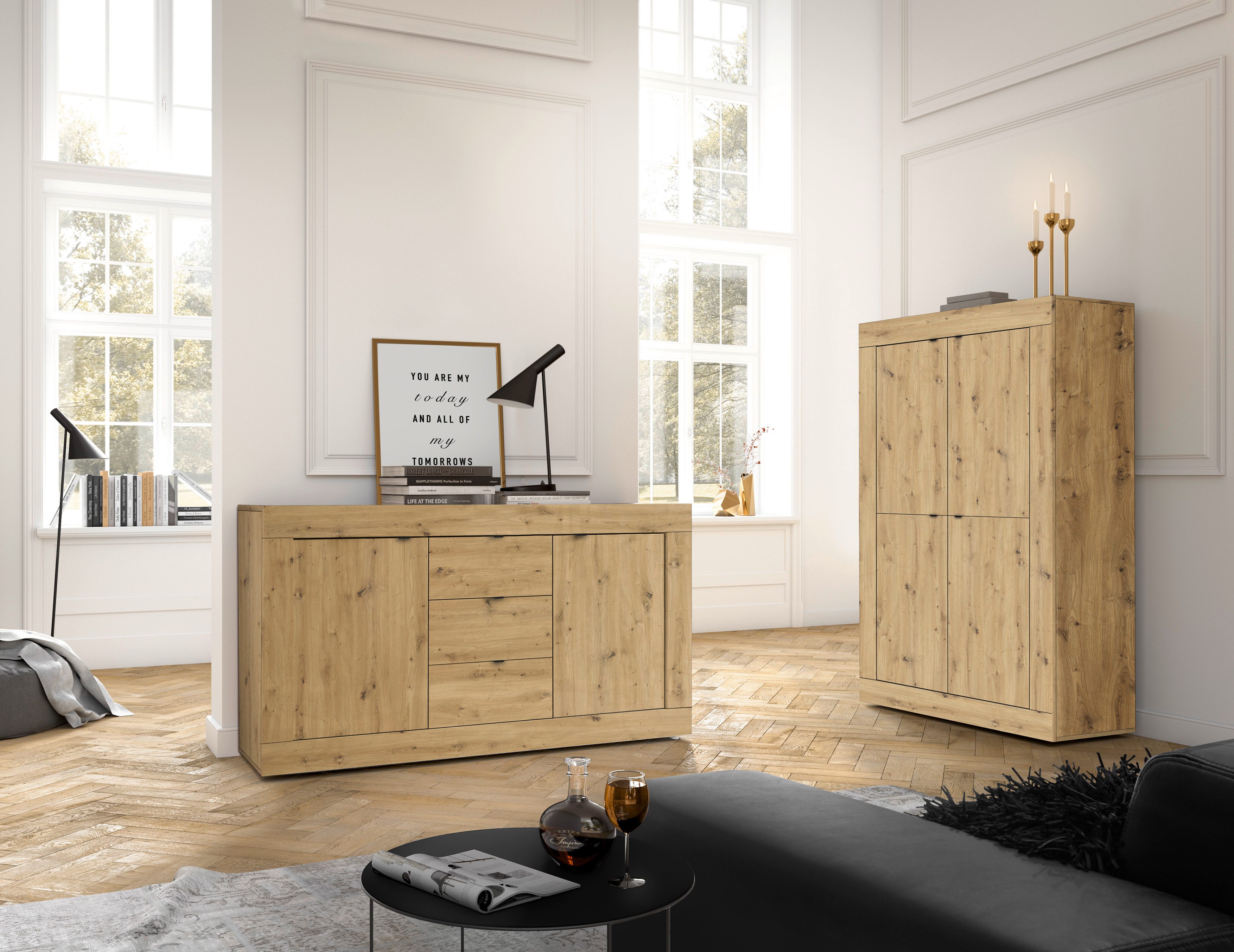 Home affaire Sideboard Basic, Breite 160 cm, 2 Türen 3 Schubkästen