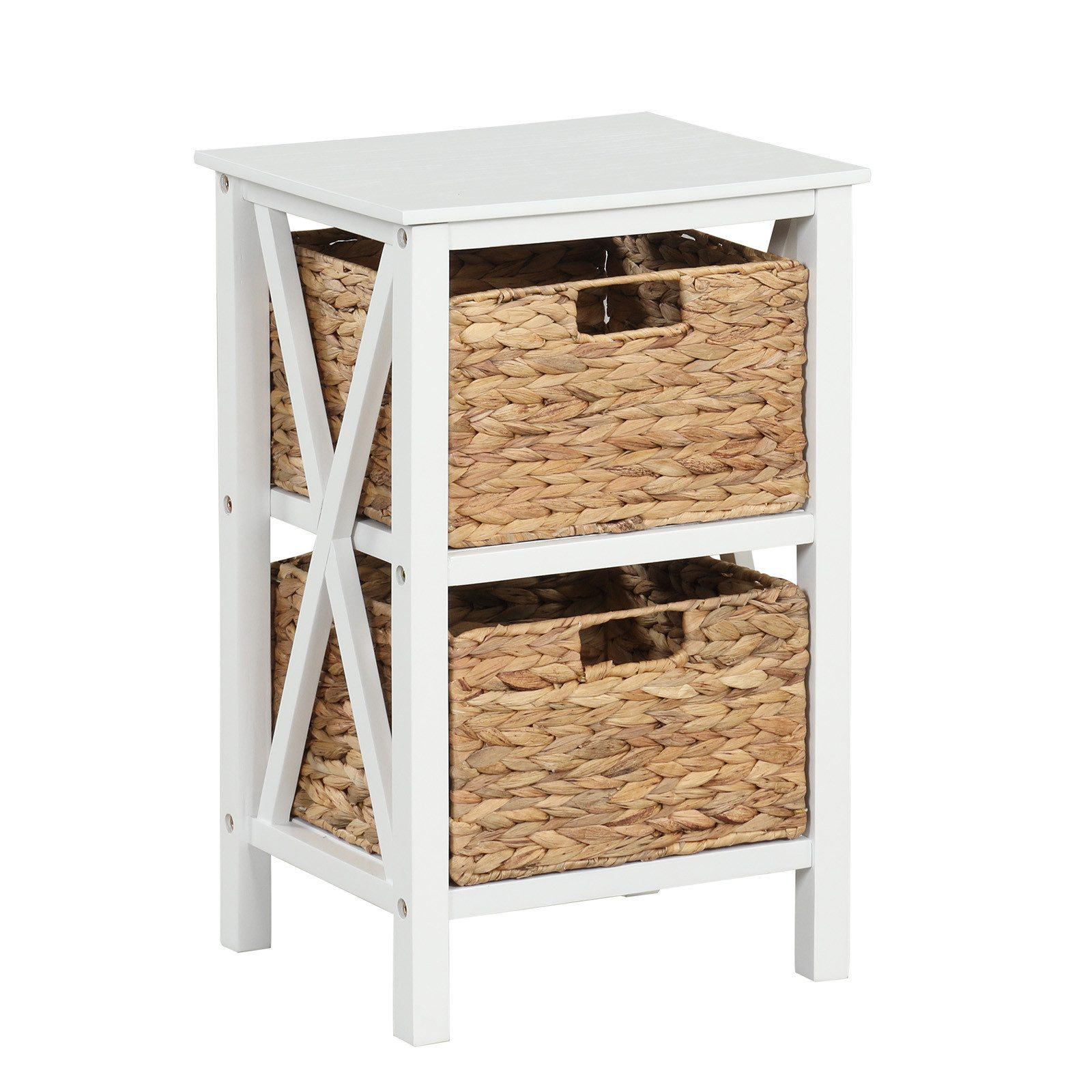 COSTWAY Nachttisch (1-St), mit X-Gestell&Seegraskörben, Holz günstig online kaufen