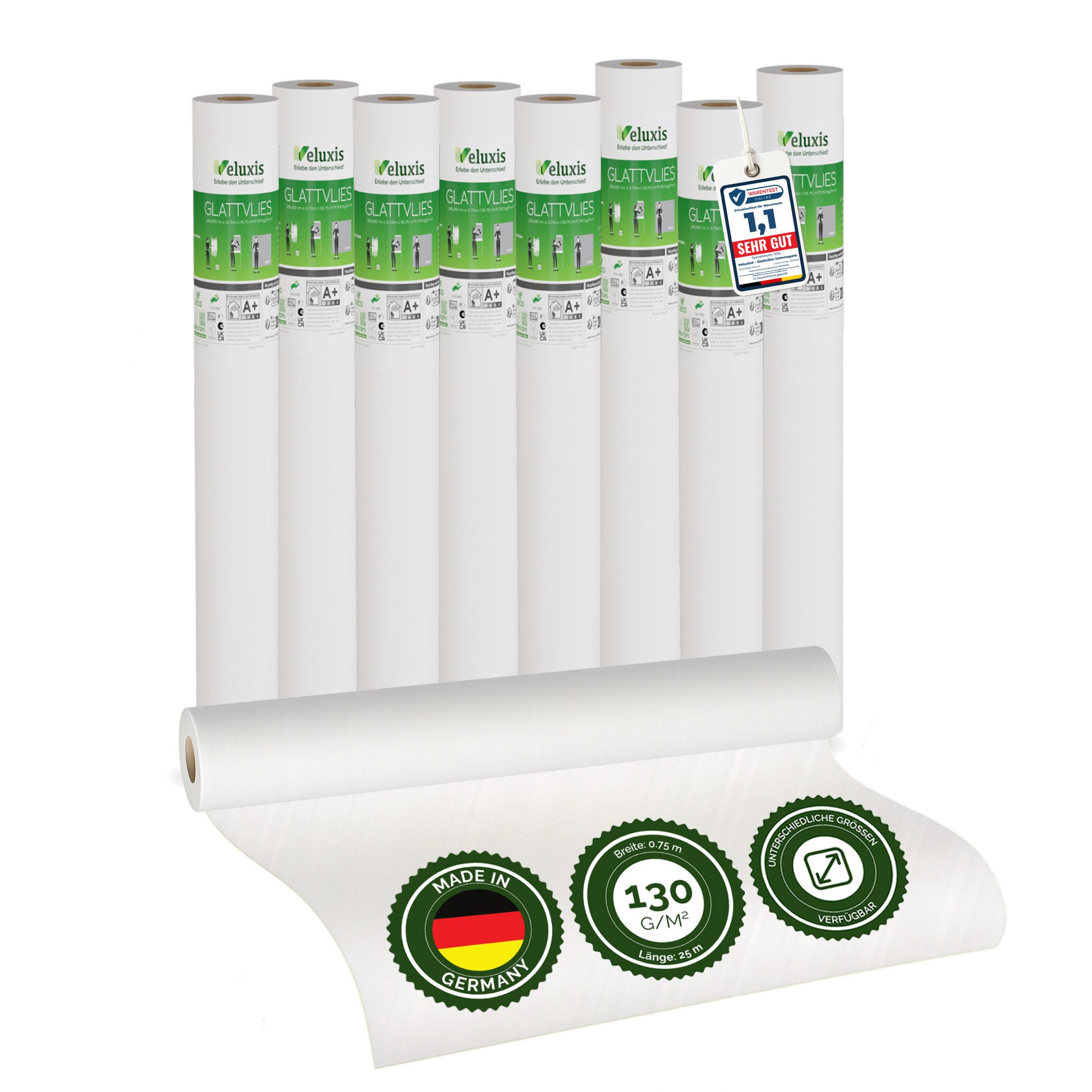 Veluxis Malervlies Veluxis® Premium Glatvlies, (8-St), überstreichbar, rissüberbrückend & formstabil