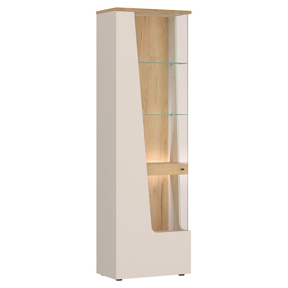 Lomadox Vitrine CARMONA-129 60 cm breit in Kaschmir & Eiche, Türanschlag rechts