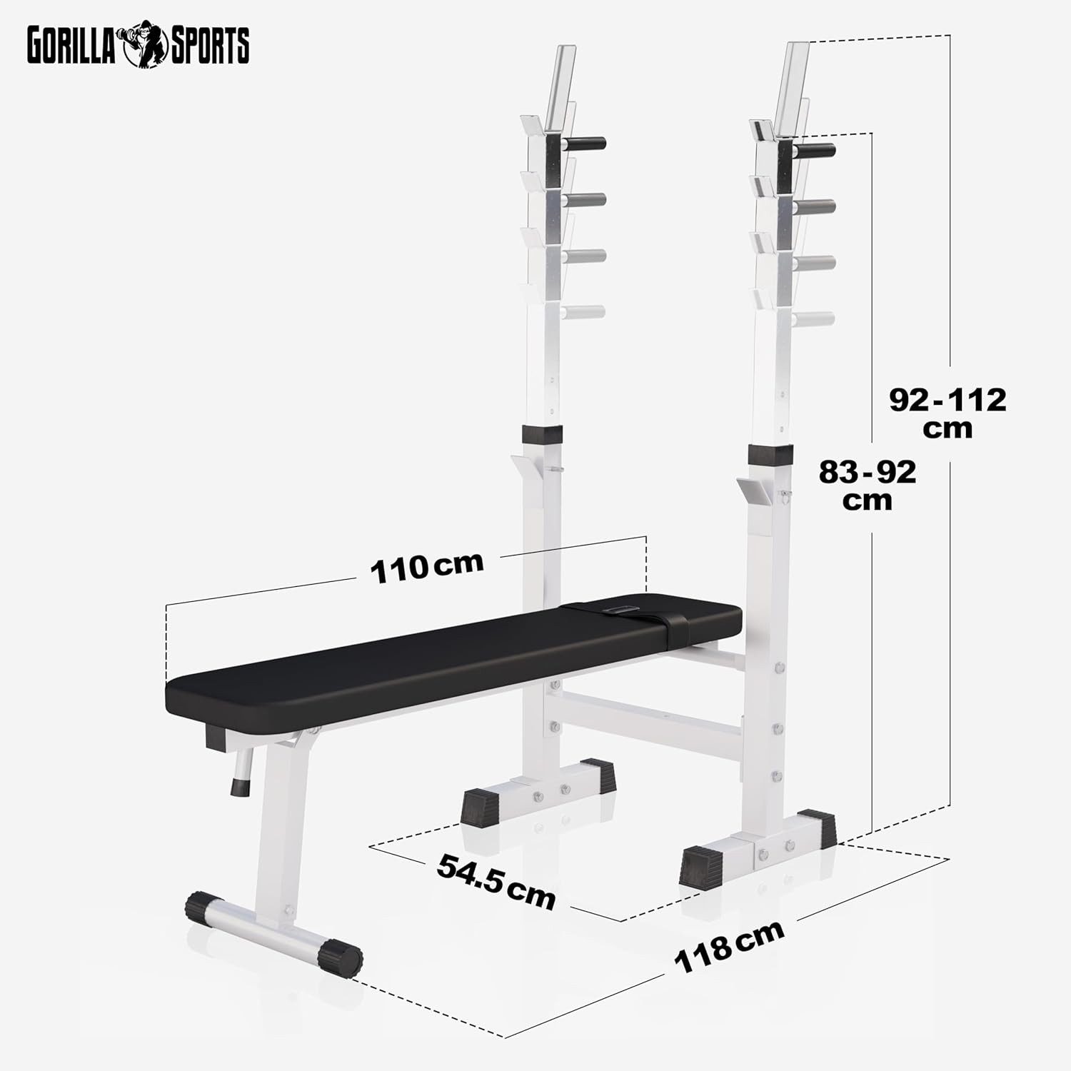 GORILLA SPORTS Hantelbank Hantelbank mit Langhantelset, (8-tlg)