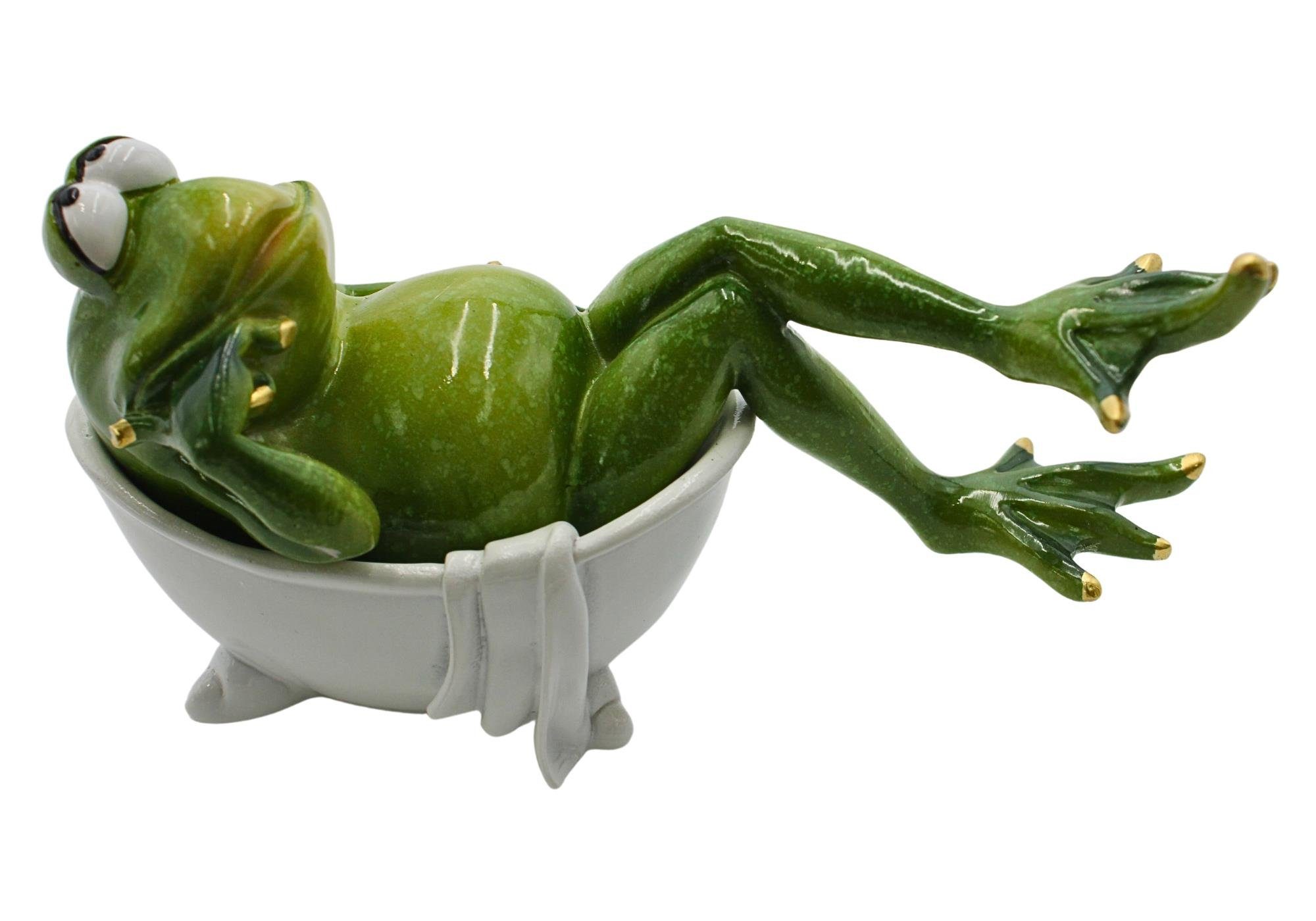 Dekohelden24 Dekofigur Frosch / Dekofrosch in Badewanne mit Handtuch