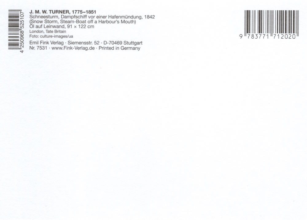 Thumbnail - Postkarte Kunstkarte William Turner "Schneesturm, Dampfschiff vor einer Haf ..."