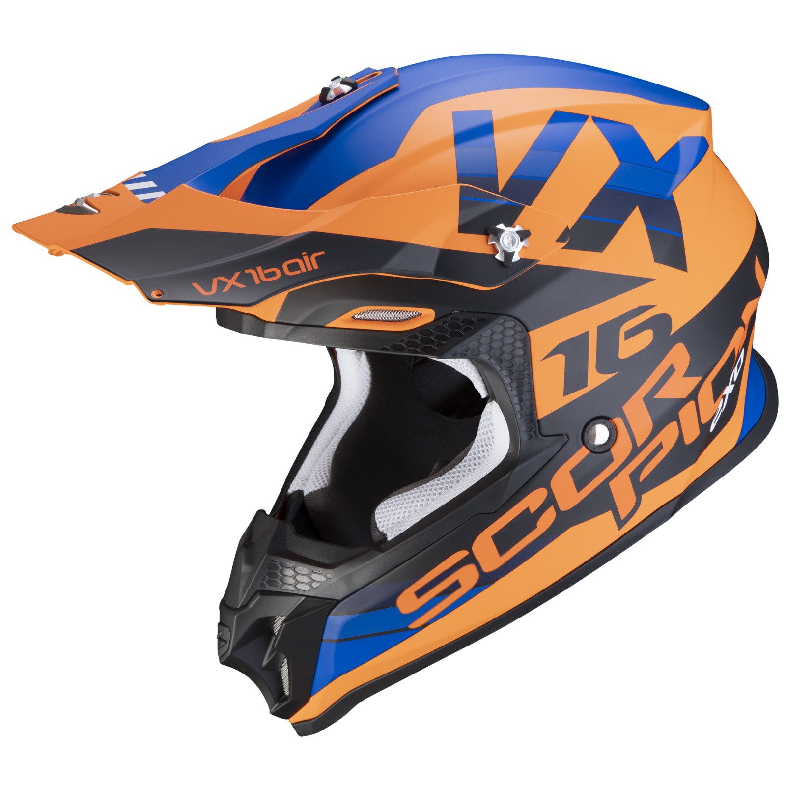 Scorpion Exo Motorradhelm Scorpion VX-16 Air X-Turn Crosshelm Matt-Orange / Blau (1er Set)