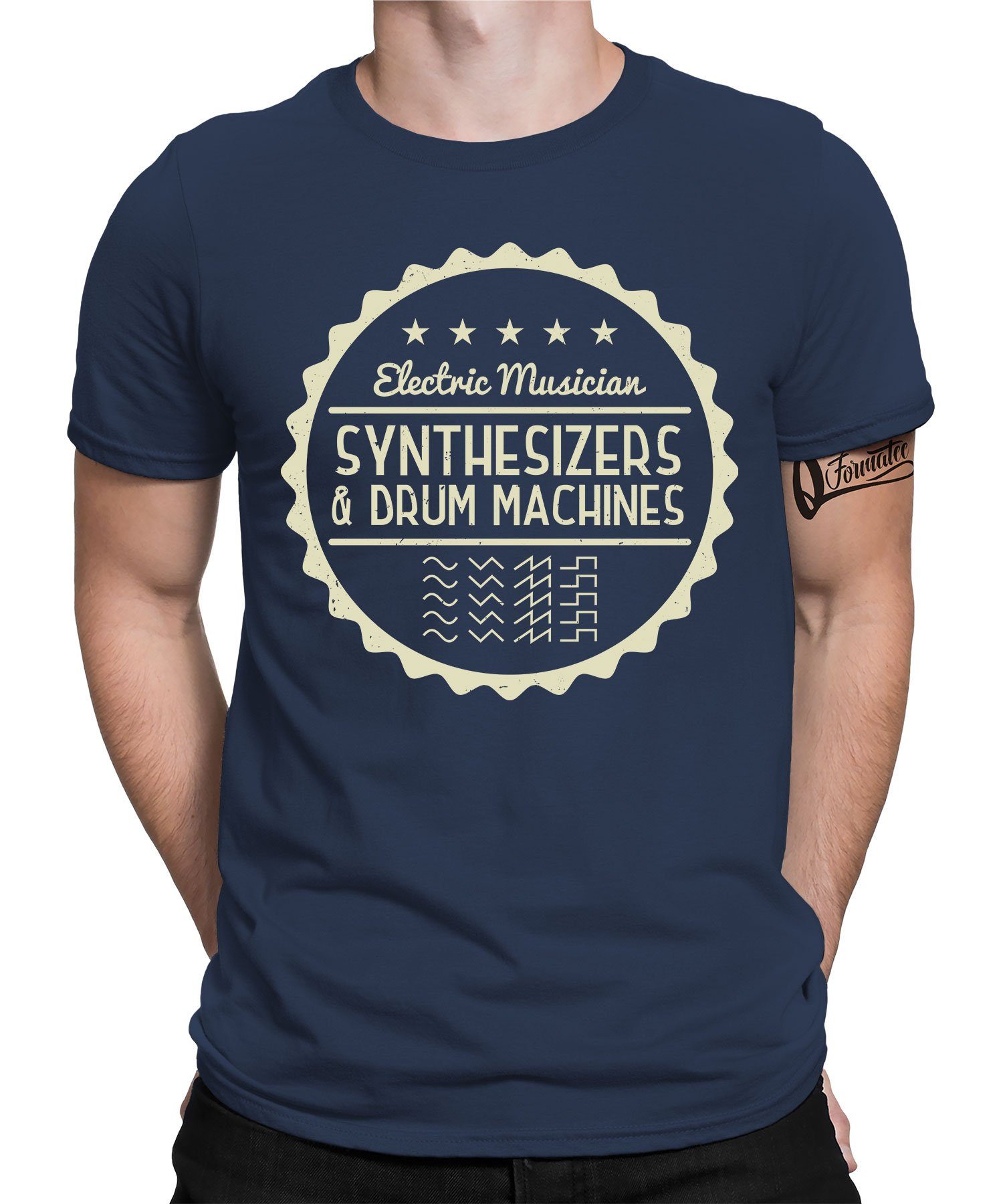 Quattro Formatee Kurzarmshirt Electric Musician - Elektronische Musiker Synthesizer Herren T-Shirt (1-tlg) Navy Blau