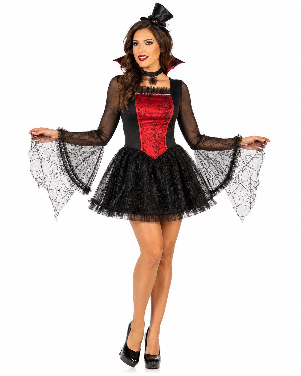 Das Kostümland Hexen-Kostüm Vampirkostüm Aroha für Damen - Kleid Kragen und Mi