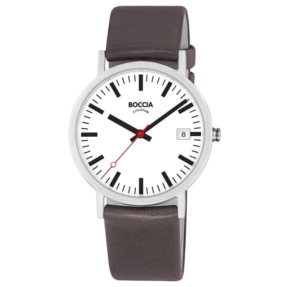 Boccia Quarzuhr 3670-04, Herrenuhr Titan mit Datum Grau