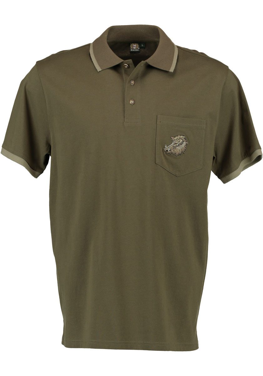 OS Trachten Poloshirt Sonky Kurzarm Jagdshirt mit Wildsau-Stickerei auf der günstig online kaufen