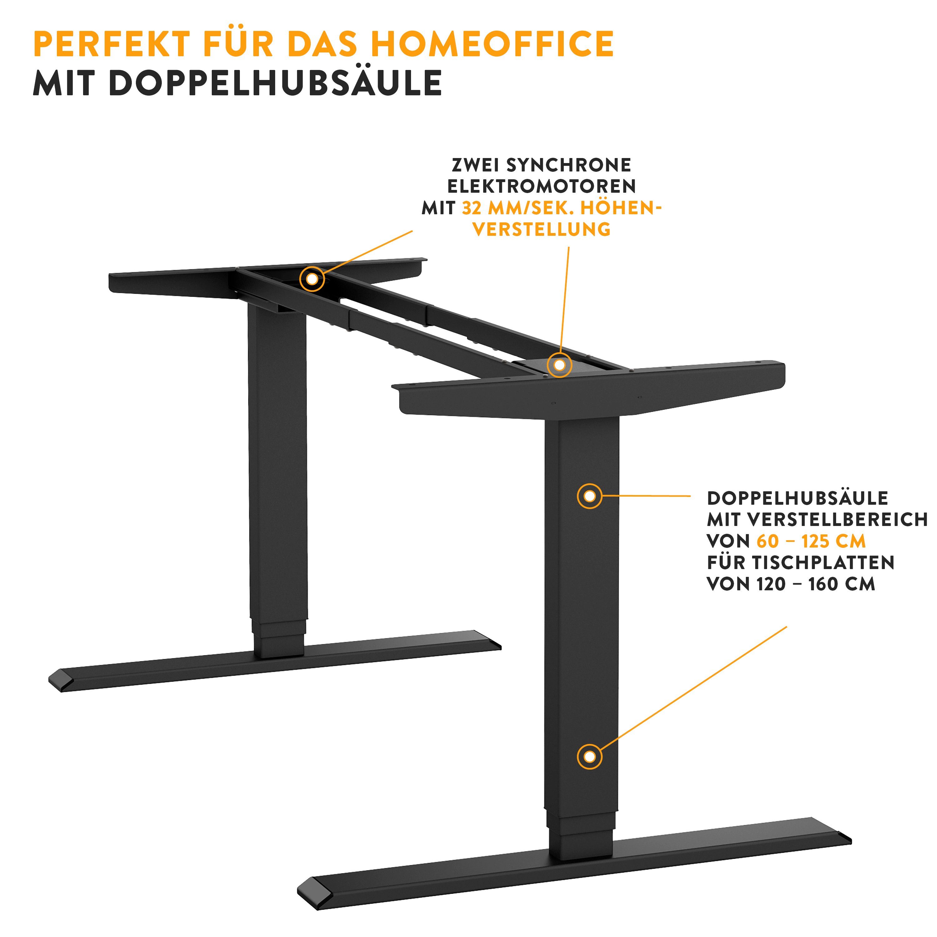 boho office® Schreibtisch Homedesk, Schwarz elektrisch höhenverstellbar, Tischplatte Wildeiche 160 x 80 cm