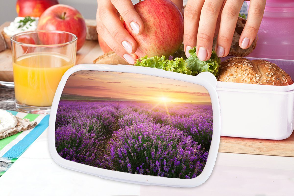 Erwachsene, Brotbox Mädchen Lunchbox für Blumen, Jungs und - (2-tlg), Kunststoff, und Brotdose, für Sonne Kinder weiß Lavendel MuchoWow -