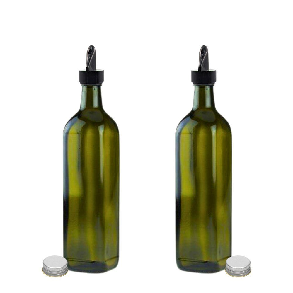 mikken Ölspender 2er Set Ölflaschen 100-1000 ml Glasflasche braun/grün mit Ausgießer, UV-Schutz – Bild 2 von 3
