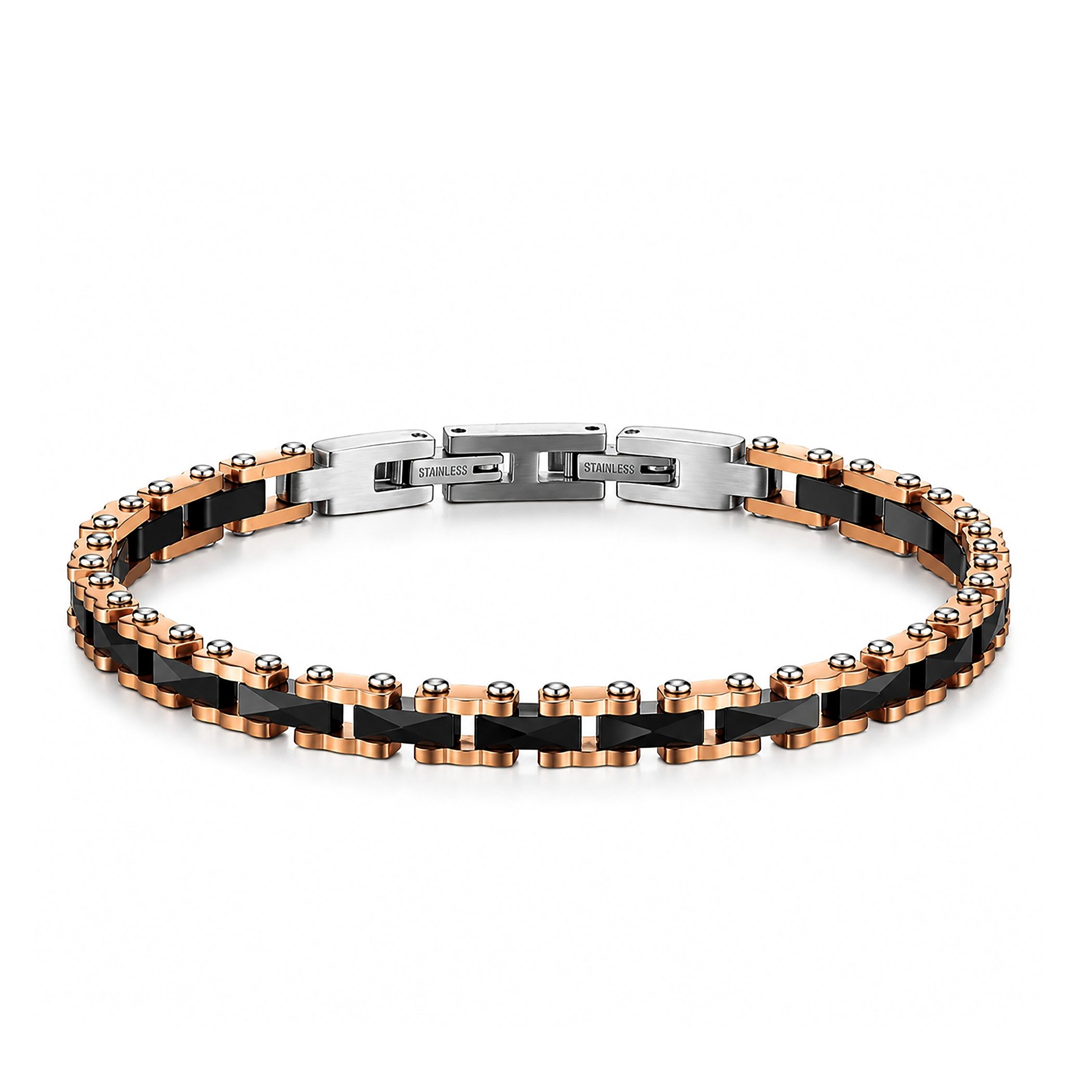 UNIQAL.de Edelstahlarmband Unisex PRESTIGE KERAMIK ROSEGOLD – Keramik & Edelstahl, Roségold (mit feiner Gliederstruktur, eleganten Kontrasten und stilvollen Details, ink. Schmuckverpackung), hautfreundlicher 316L Edelstahl, wasserbeständig, verstellbar