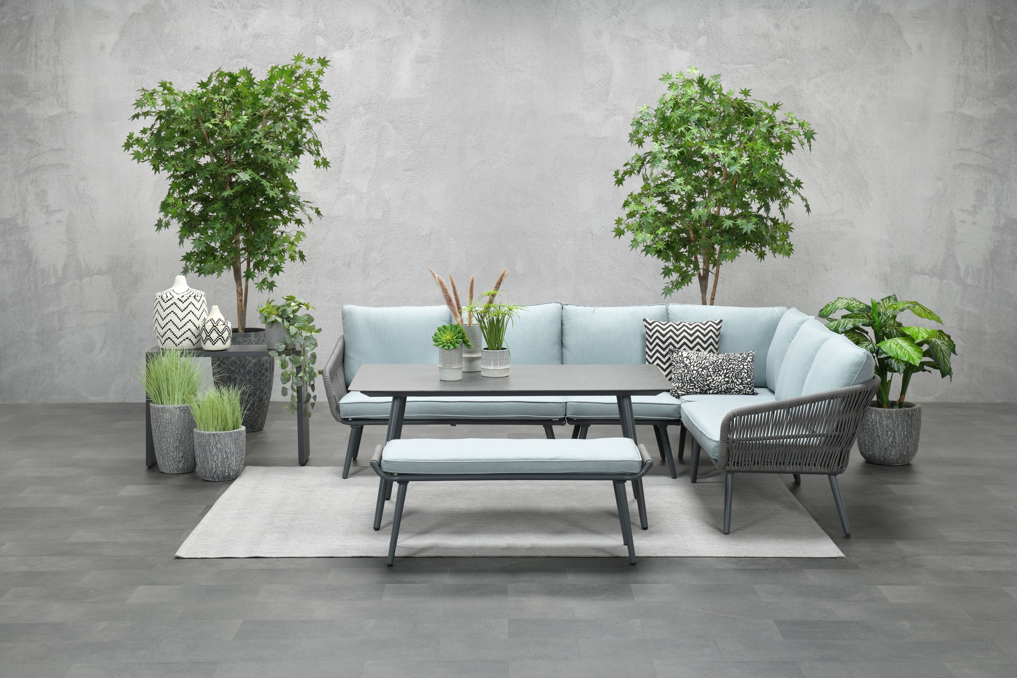Garden Impressions Gartenlounge-Set Hohe Dining Aluminium Rope Lounge "Davis Rechts", wasserabweisende Kissen