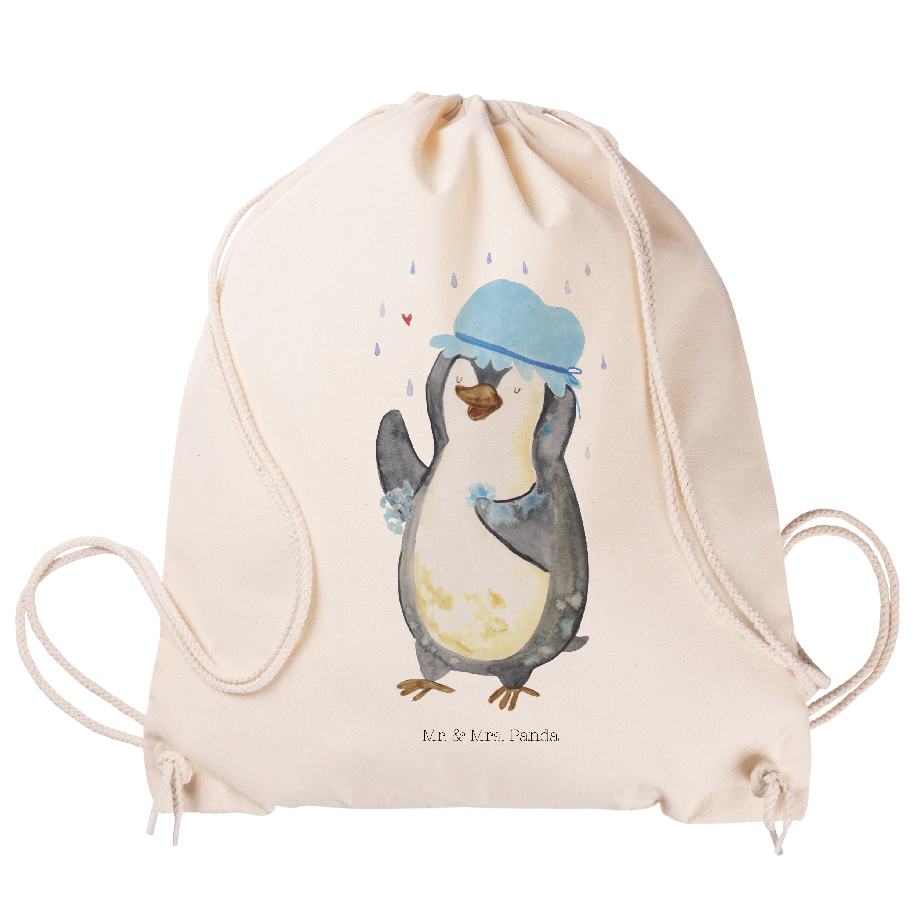 Mrs. & (1-tlg) Sporttasche, Geschenk, Panda Pinguine, Mr. Pinguin duscht - Sporttasche - Transparent Beute