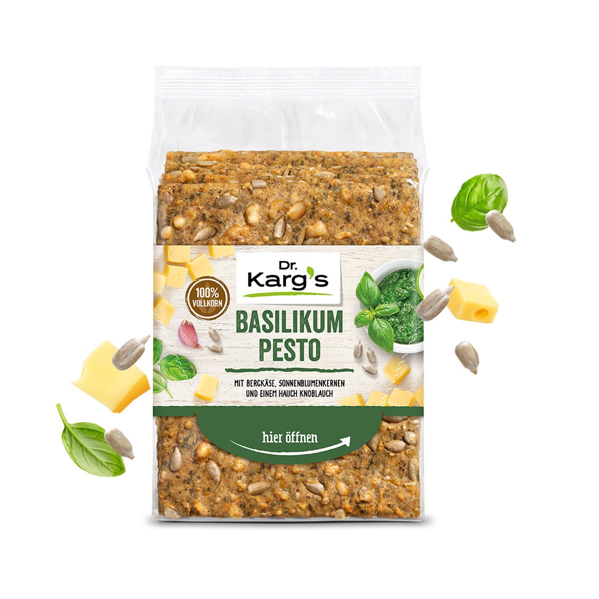 Dr. Kargs Brot, Dr. Kargs Basilikum Pesto mit Bergkäse und Sonnenblumenkerne 200g