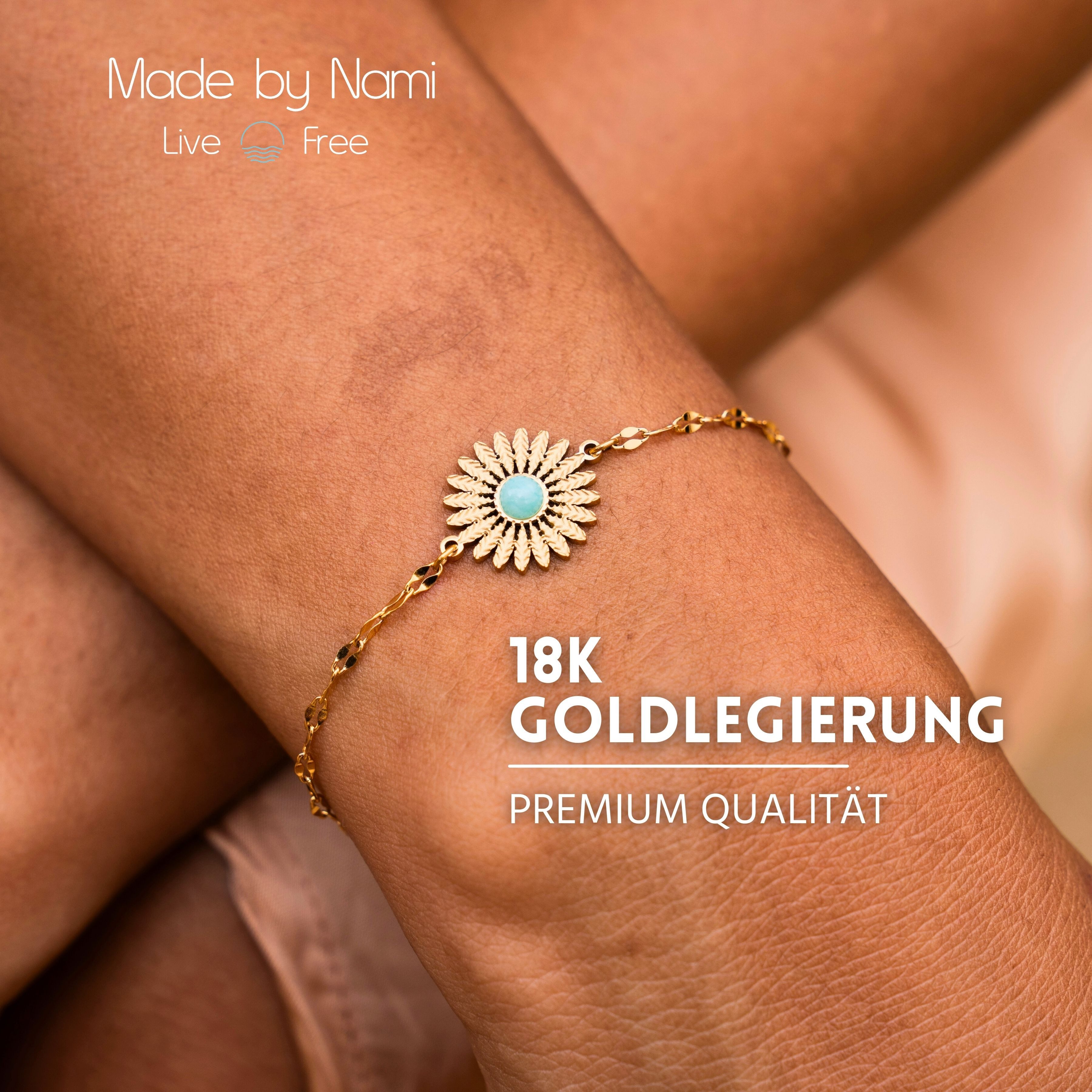 Made by Nami Armband in gold/türkis Damen Edelstahl Boho Schmuck wasserfest hypoallergen