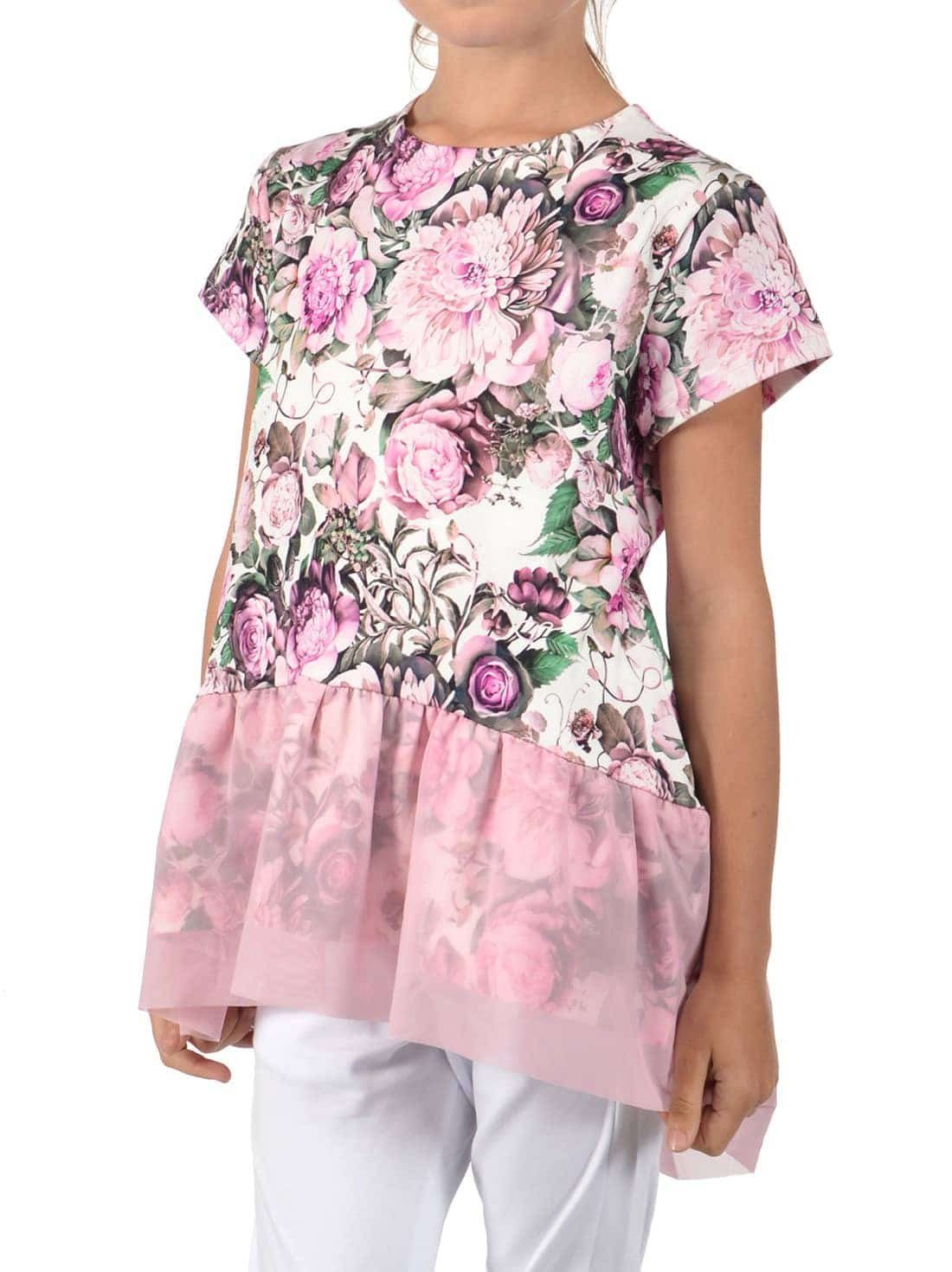 KMISSO Tunika Mädchen Tunika mit Volant und Tüll 30366 (1-tlg) mit Print