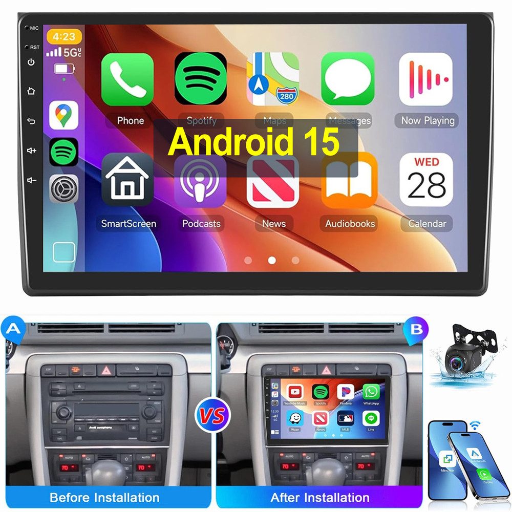 ESSGOO Für Audi A4 S4 RS4 B6 B7 SEAT EXEO CarPlay GPS SWC RDS Autoradio (RDS, Digitalradio (DAB), FM, 2 DIN Carplay Bluetooth Rückfahrkamera(optional) Navigationsgeräte)