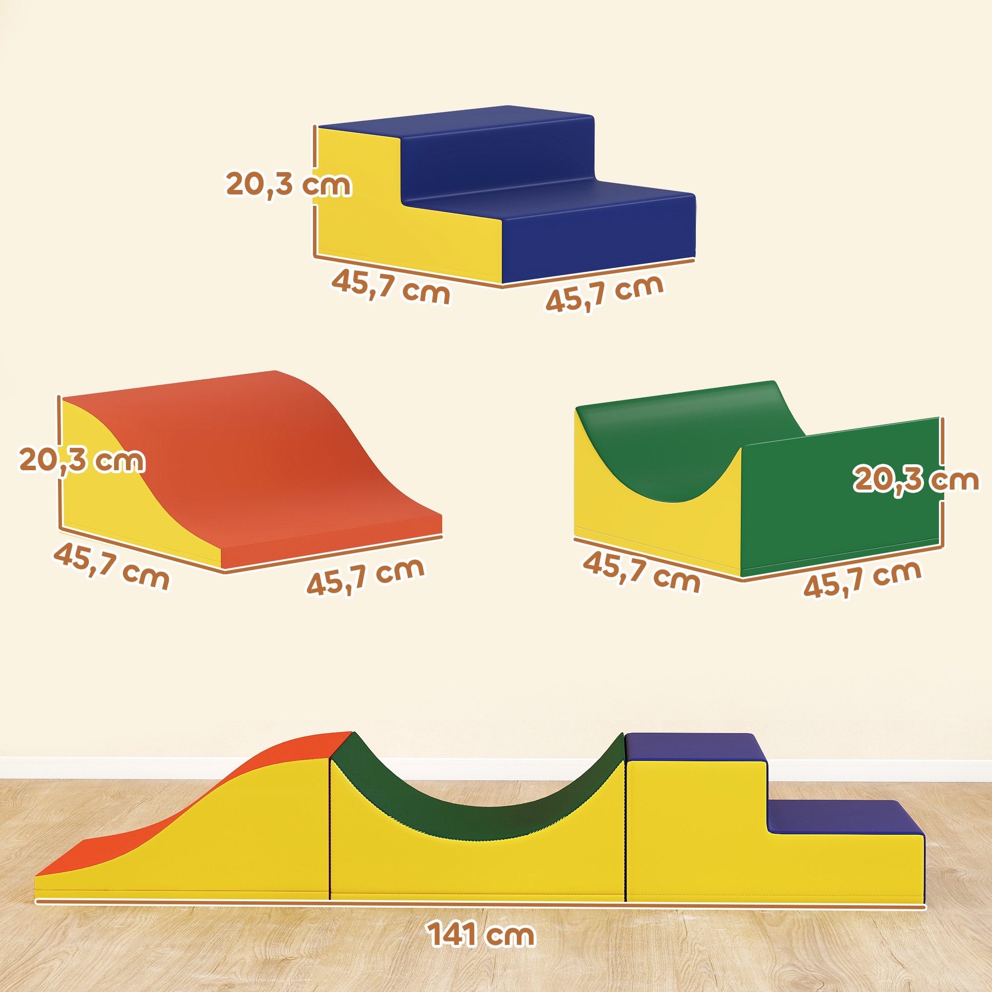 AIYAPLAY Bausteine Kinder Klettern Softbausteine gelb Spielbausteine, (Großbausteine, 3 St., Baby Riesenbausteine), Bauklötze Kunstleder Mehrfarbig