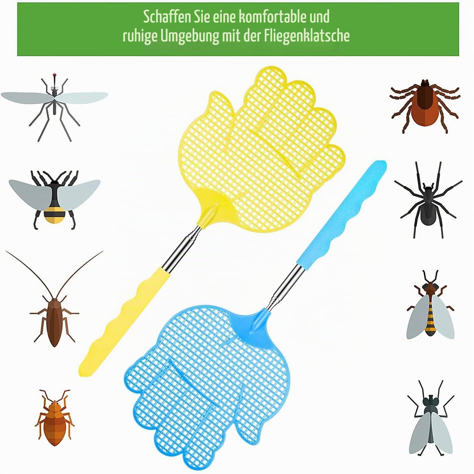 FOUORTUNATE-BEE Fliegenklatsche 4er Set TeleskopFliegenklatsche Ausziehbar Fliegenfänger Bunt Insekten, Für Fliegen Mücken Insekten Haus Büro Camping Garten Balkon Reise