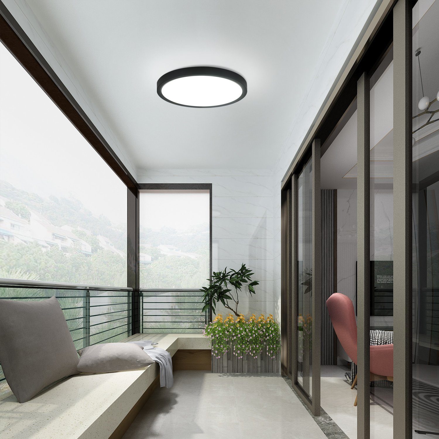 Nettlife LED Panel Schwarz Deckenlampe Schlafzimmer 22 Küche IP44 Kaltweiß, * 2.5 für fest 22 CM 15W, Flur, LED * Flach Badezimmer integriert, Deckenbeleuchtung, Wasserdicht