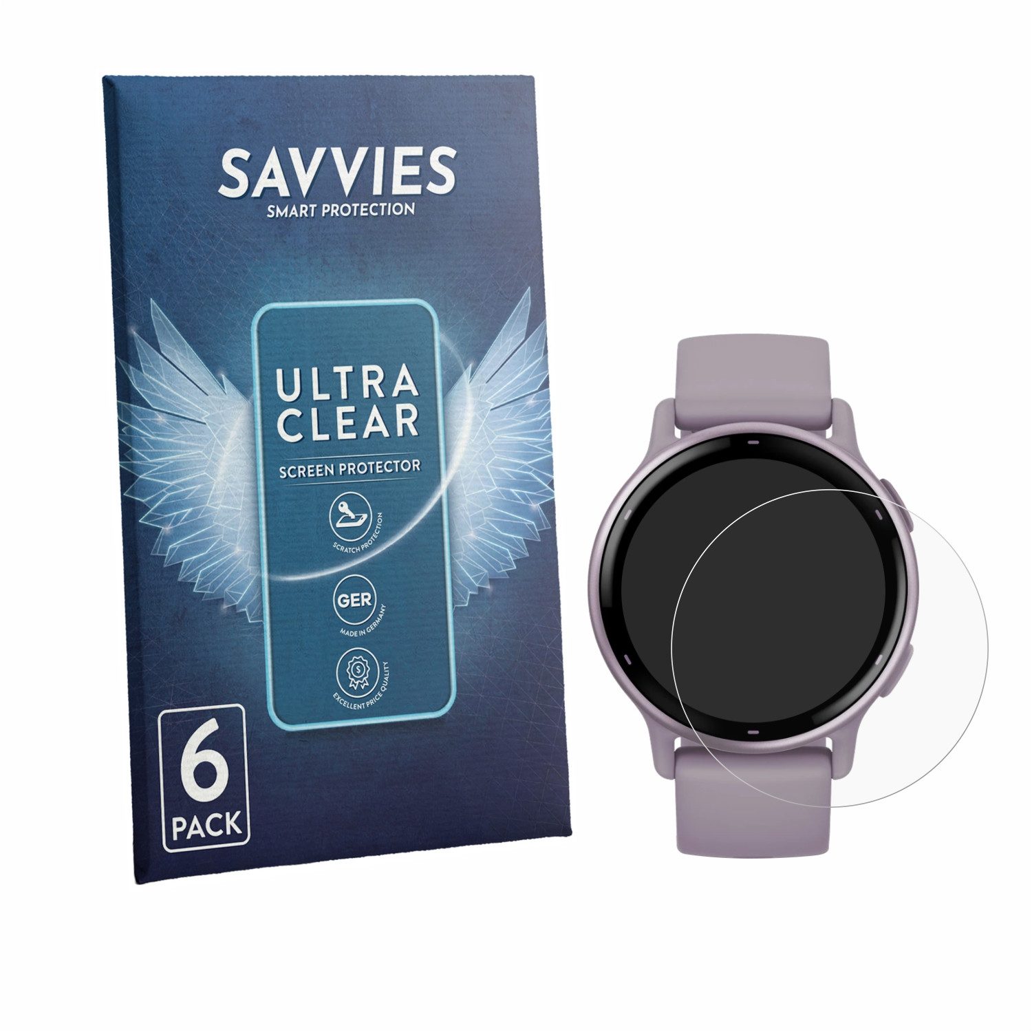 Savvies Displayschutzfolie Schutzfolie für Garmin vivoactive 5, 6 Stück, Displayschutz Schutz Folie Klar Transparent