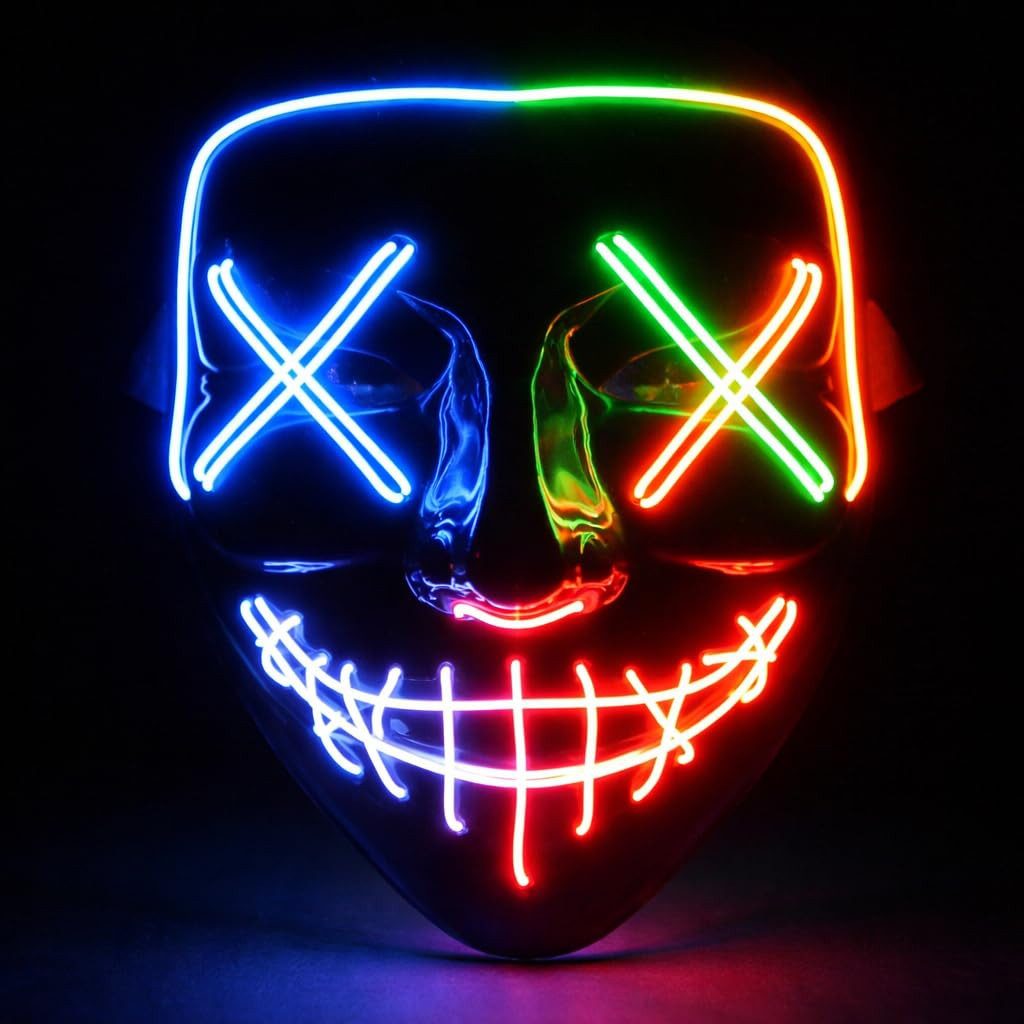 TK Gruppe Verkleidungsmaske LED Horror Maske inspiriert von Purge – mit 3 Leuchtmodi, (Packung), Steubar - drei Lichteffekten
