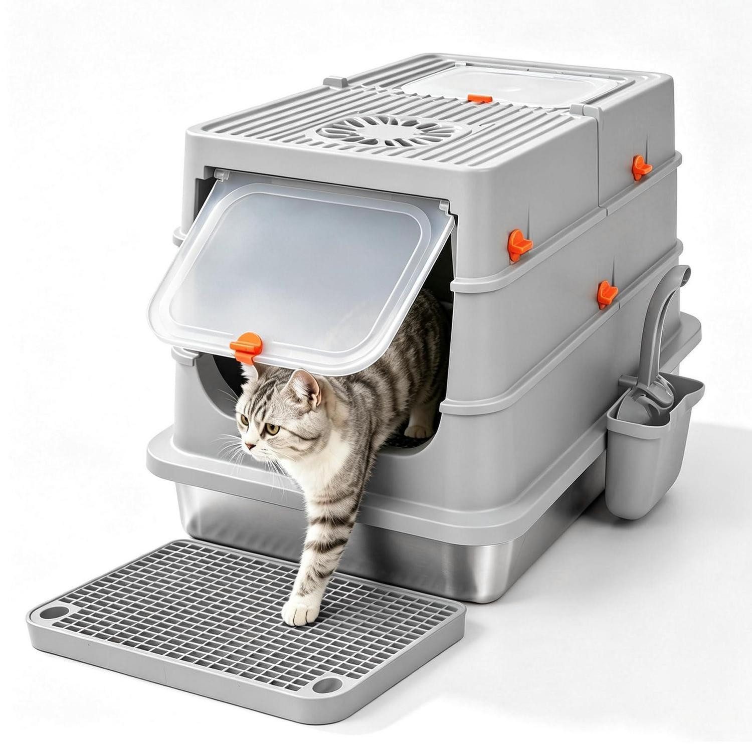 LuxusKollektion Katzentoilette Katzenklo Edelstahl XL geschlossen Grau 58cm