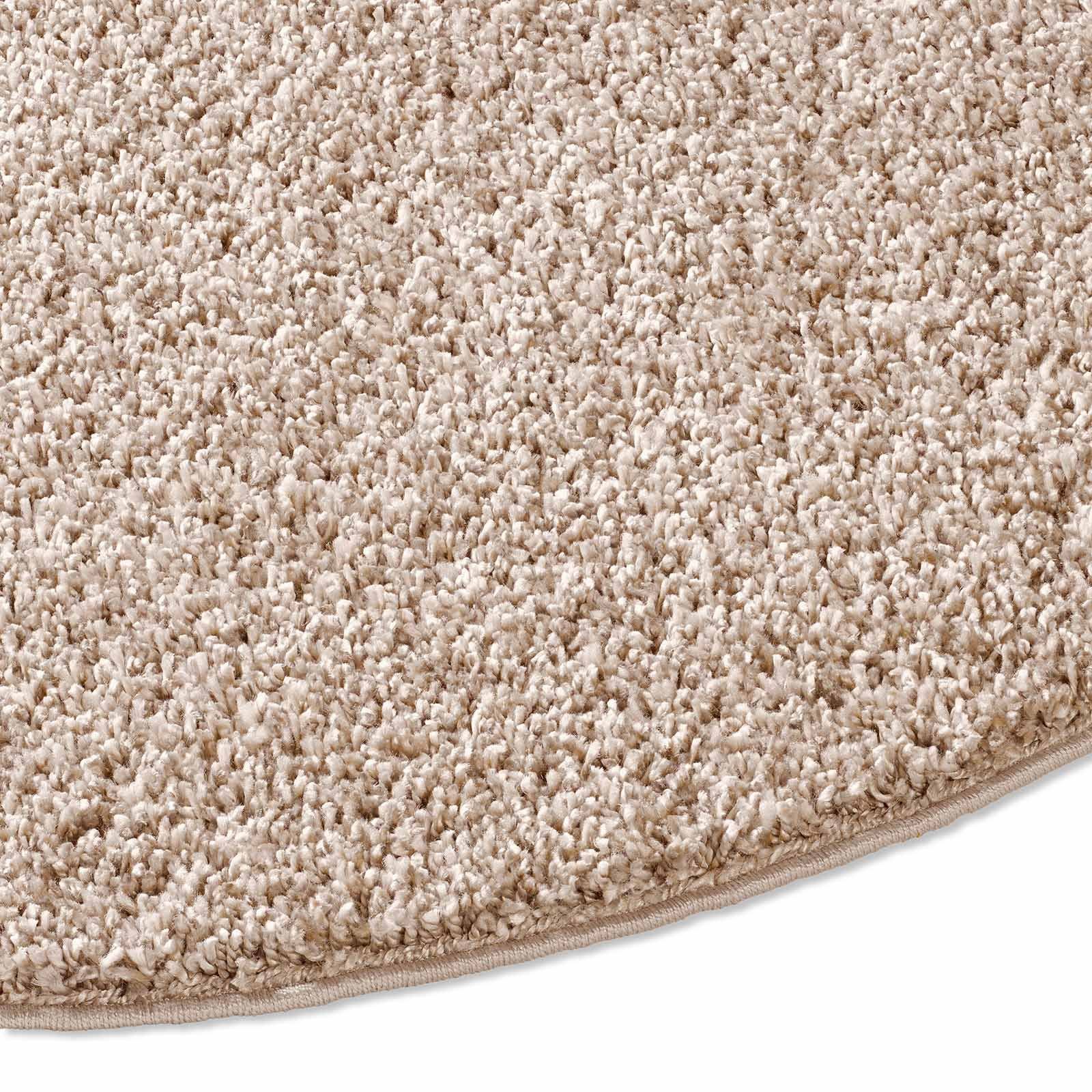 TaraCarpet Langflor-Teppich Venezia Shaggy, rund, Höhe: 35 mm, Hochflor Shaggy Uni Beige Wohnzimmer Schlafzimmer 080x080 cm