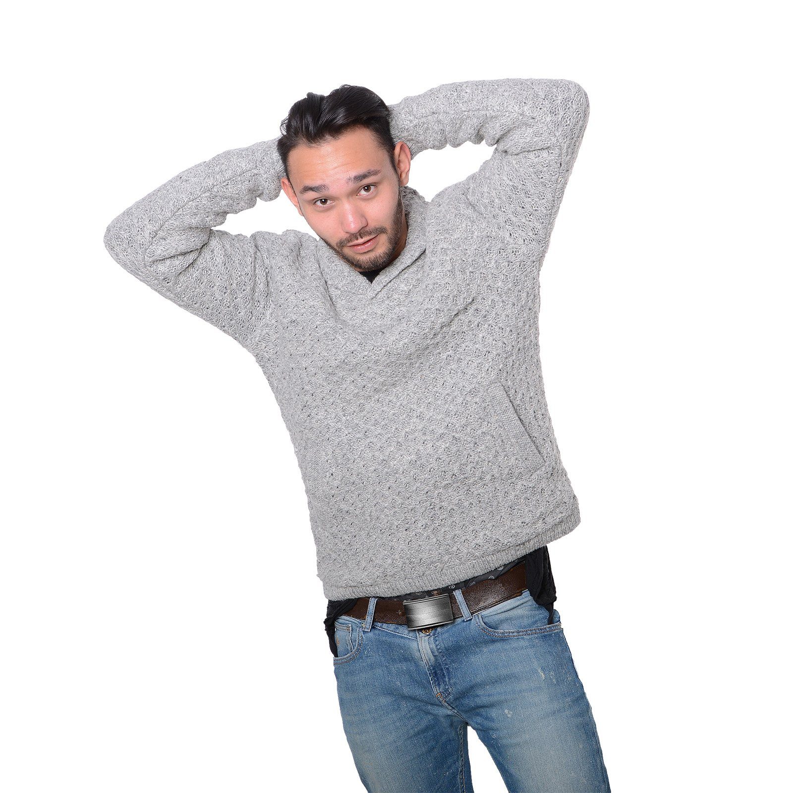 KUNST UND MAGIE Sweatshirt Herren Strickpullover Wollpullover+Schalkragen w günstig online kaufen