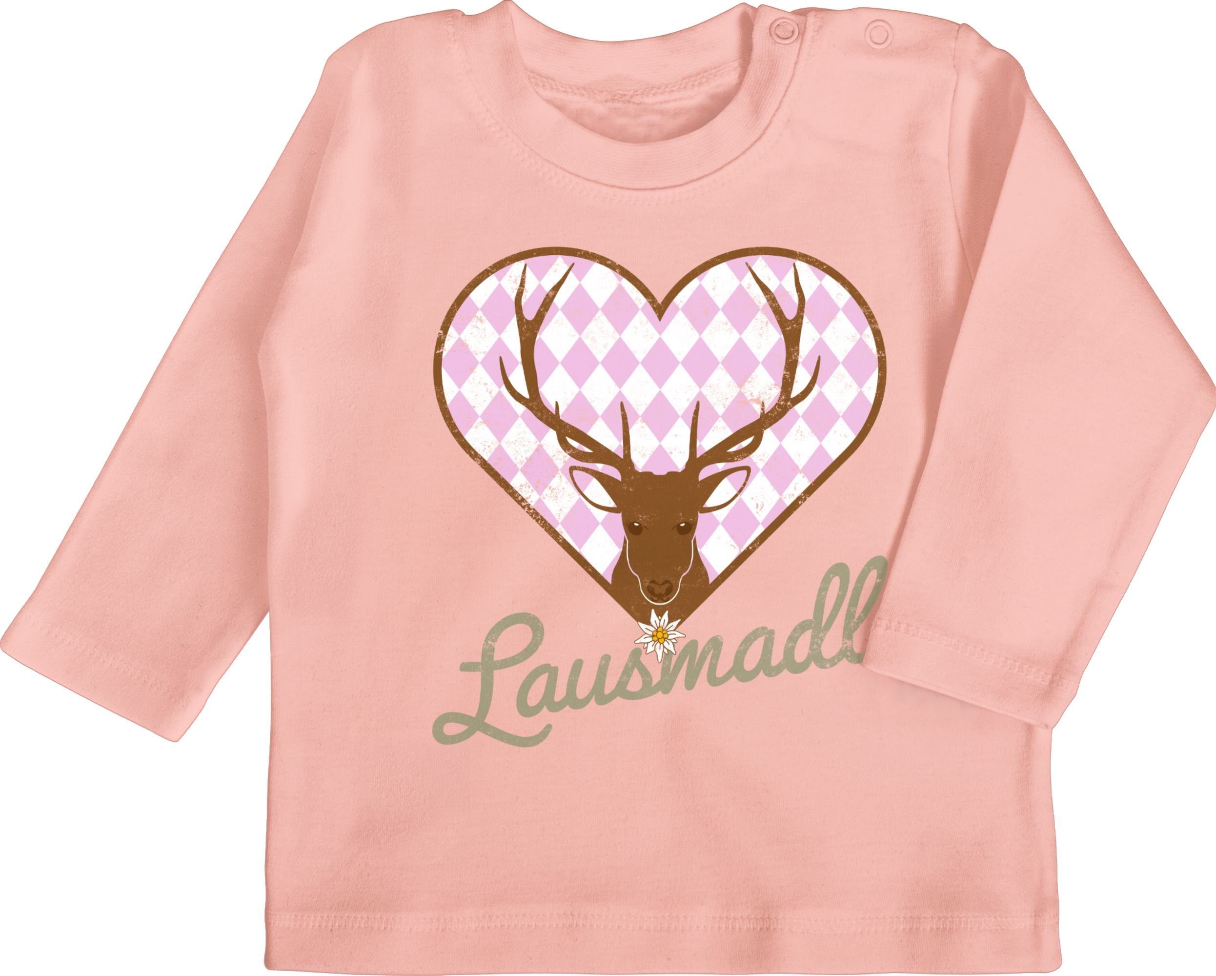 Shirtracer T-Shirt Lausmadl Hirsch Mode für Oktoberfest Baby Outfit 2 Babyrosa