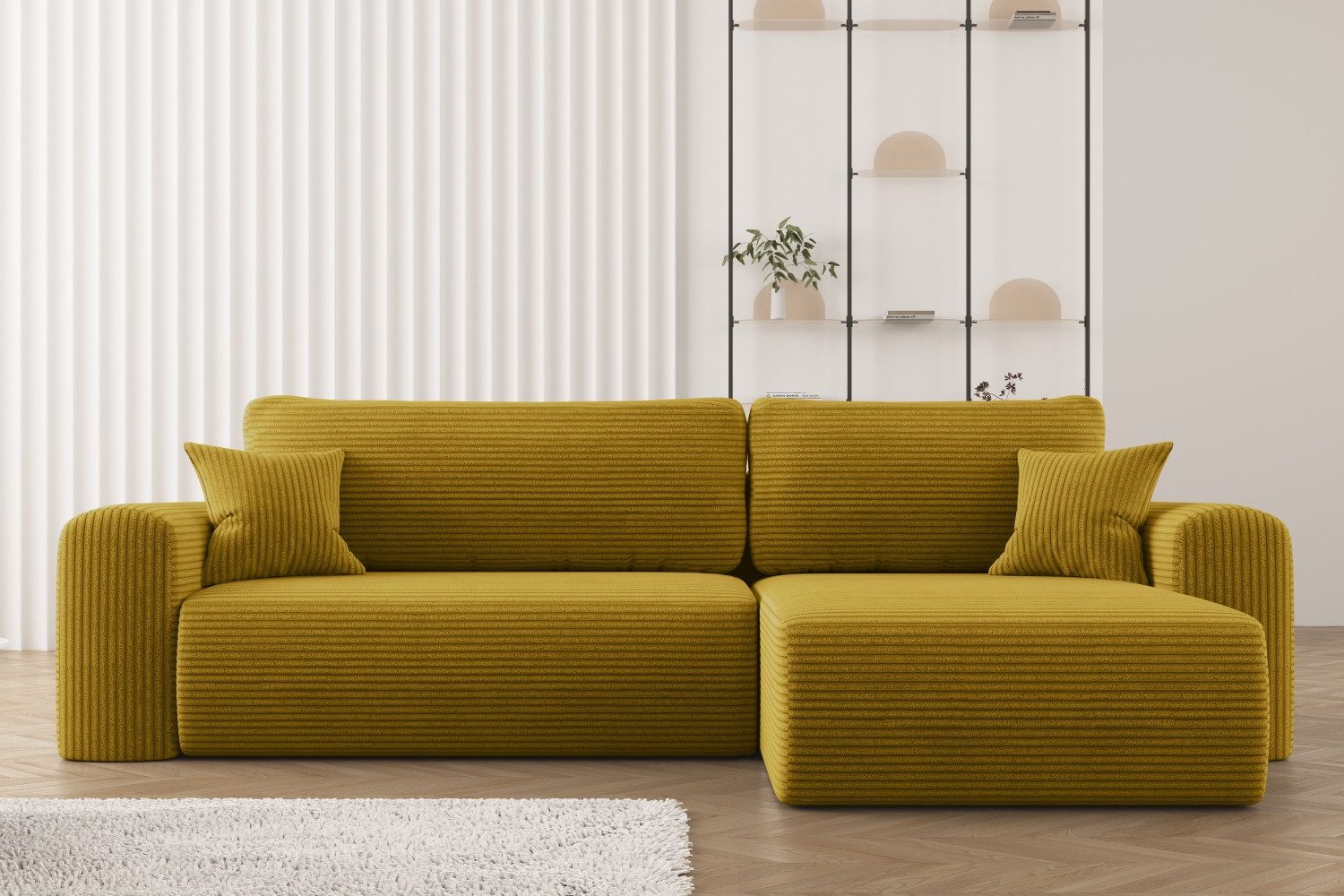 Kaiser Möbel Ecksofa mit Schlaffunktion und Stauraum für Bettzeug, Capri Stoff Poso