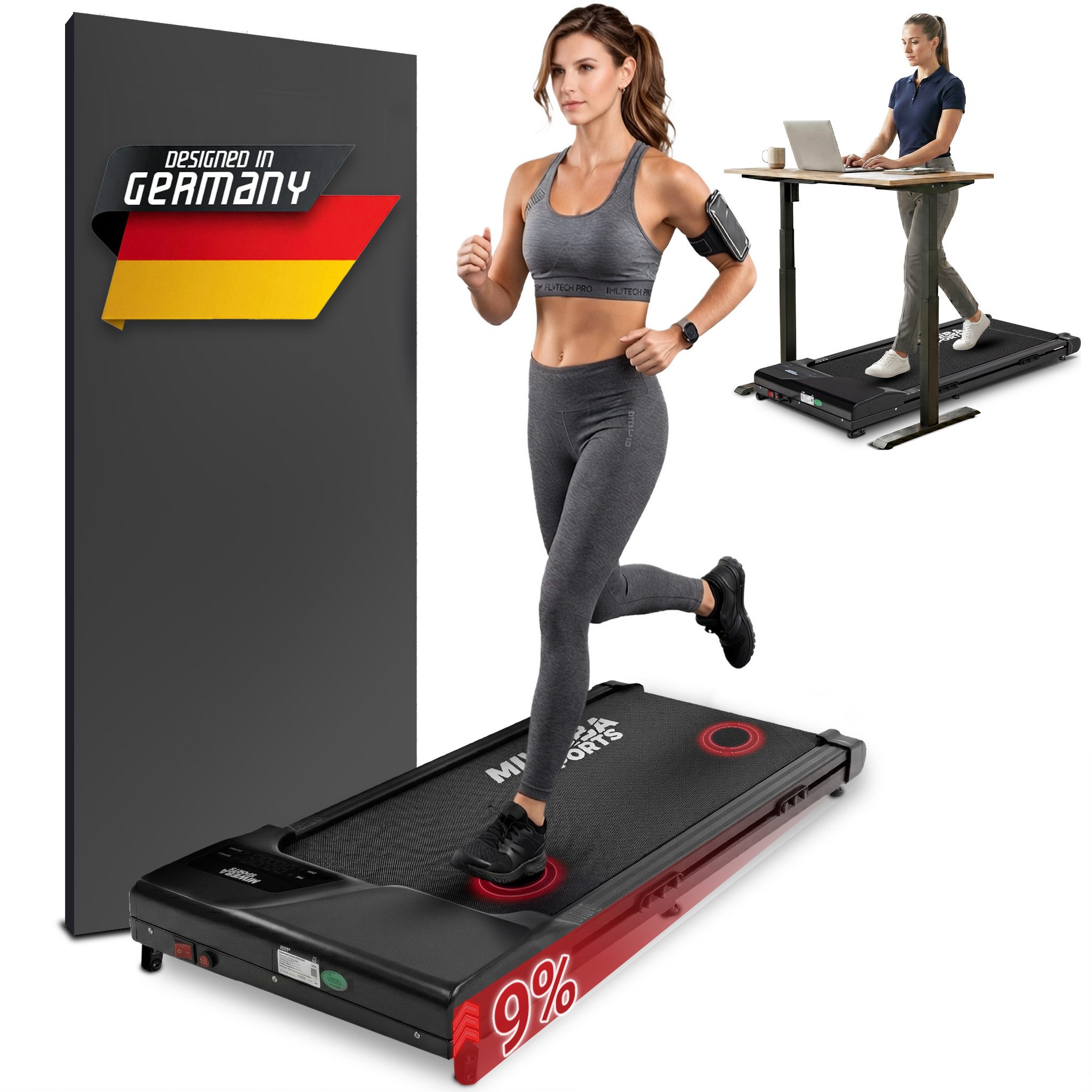 Miweba Sports Laufband Walking Pad WP100 flüsterleise & platzsparend (Laufband klein für zu Hause, Walking Pad mit Steigung, Walking Pad bis 150 Kilo, Walking Pad leise, Walking Pad, Laufband für zu Hause), Walking Pad, Laufband mit Steigung, Laufband klein