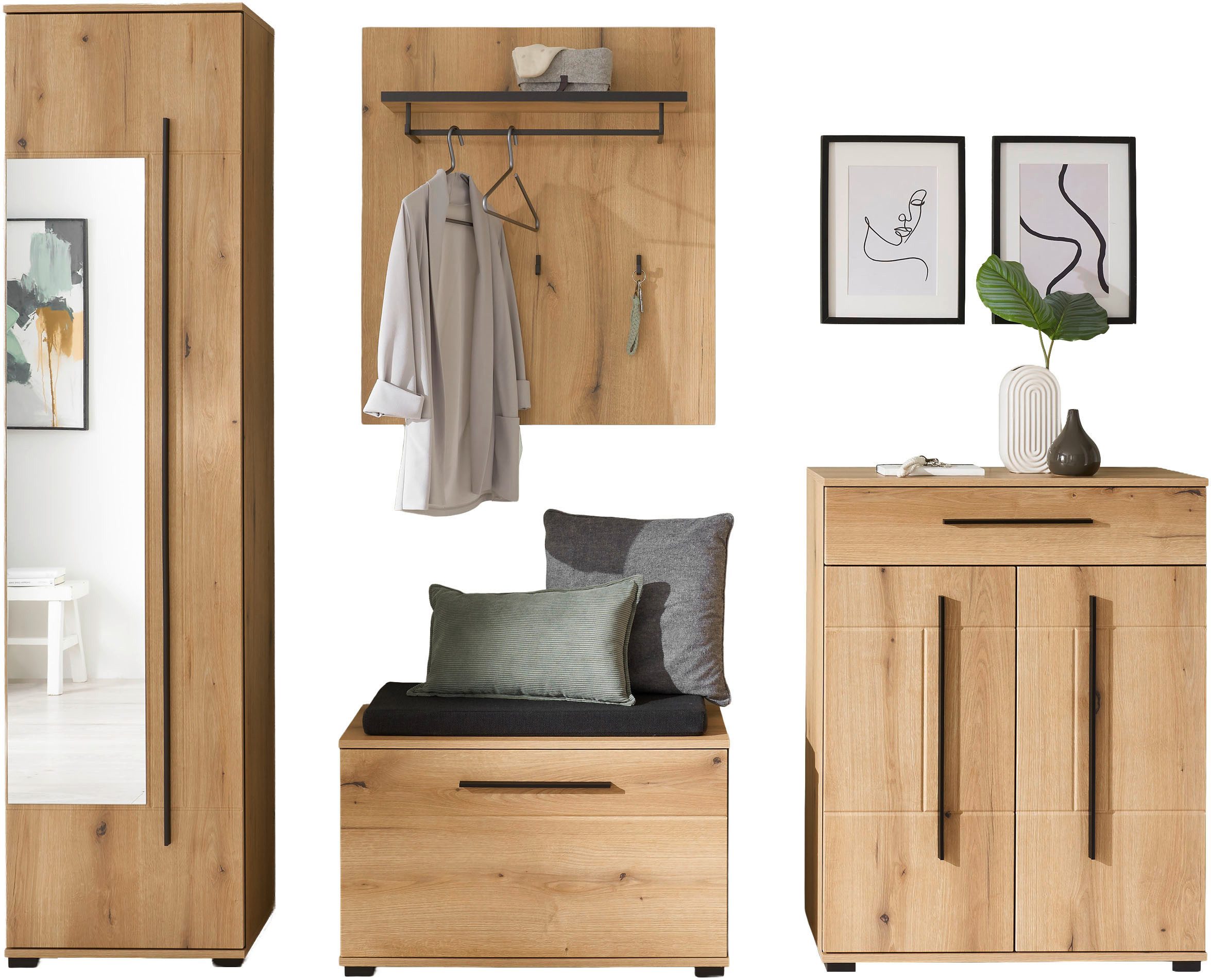 Home affaire Garderoben-Set Cantara, moderne Garderobe, Komplettset mit viel Stauraum, (Komplett-Set, 4-St)