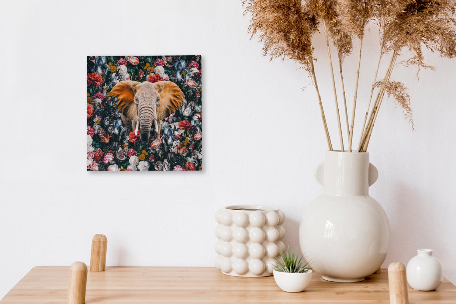Wohnzimmer - Leinwandbild Tasse, St), (1 Bilder für Schlafzimmer OneMillionCanvasses® - Elefant Leinwand Blumen