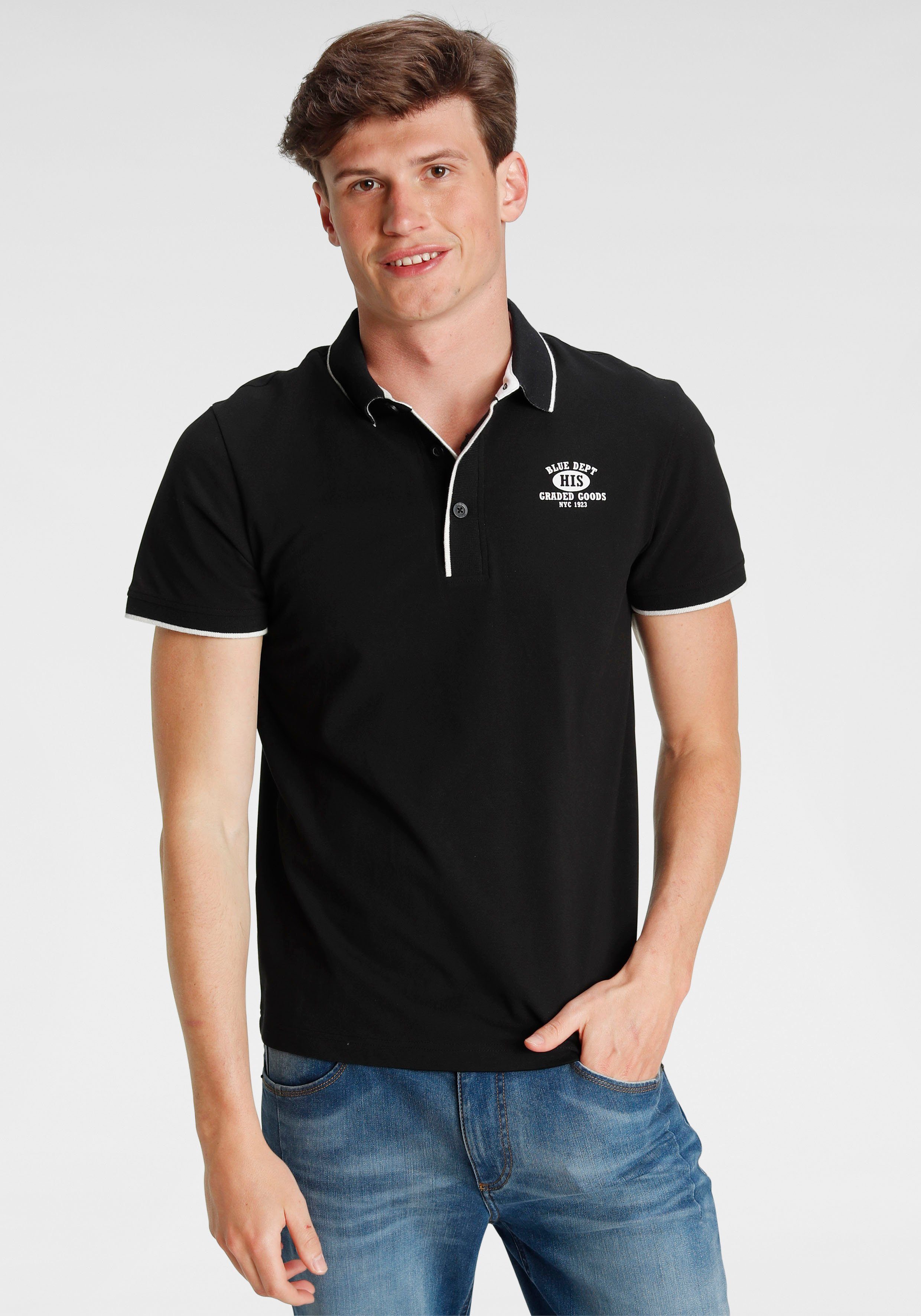 H.I.S Poloshirt in Pique Qualität, mit bedrucktem Innenkragen schwarz
