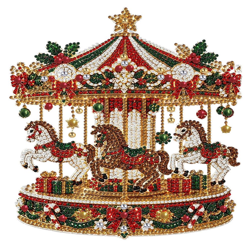 CLTYQ Kreativset Diamond Painting weihnachten,Weihnachtsfigur,Karussell-Design, Weihnachtsbaum DIY Set,Fensterdeko zum Aufhängen