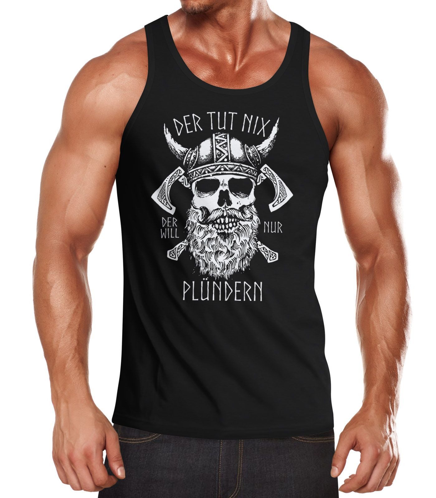 Tanktop Herren Tanktop Totenkopf Spruch Der tut nix der will nur plündern