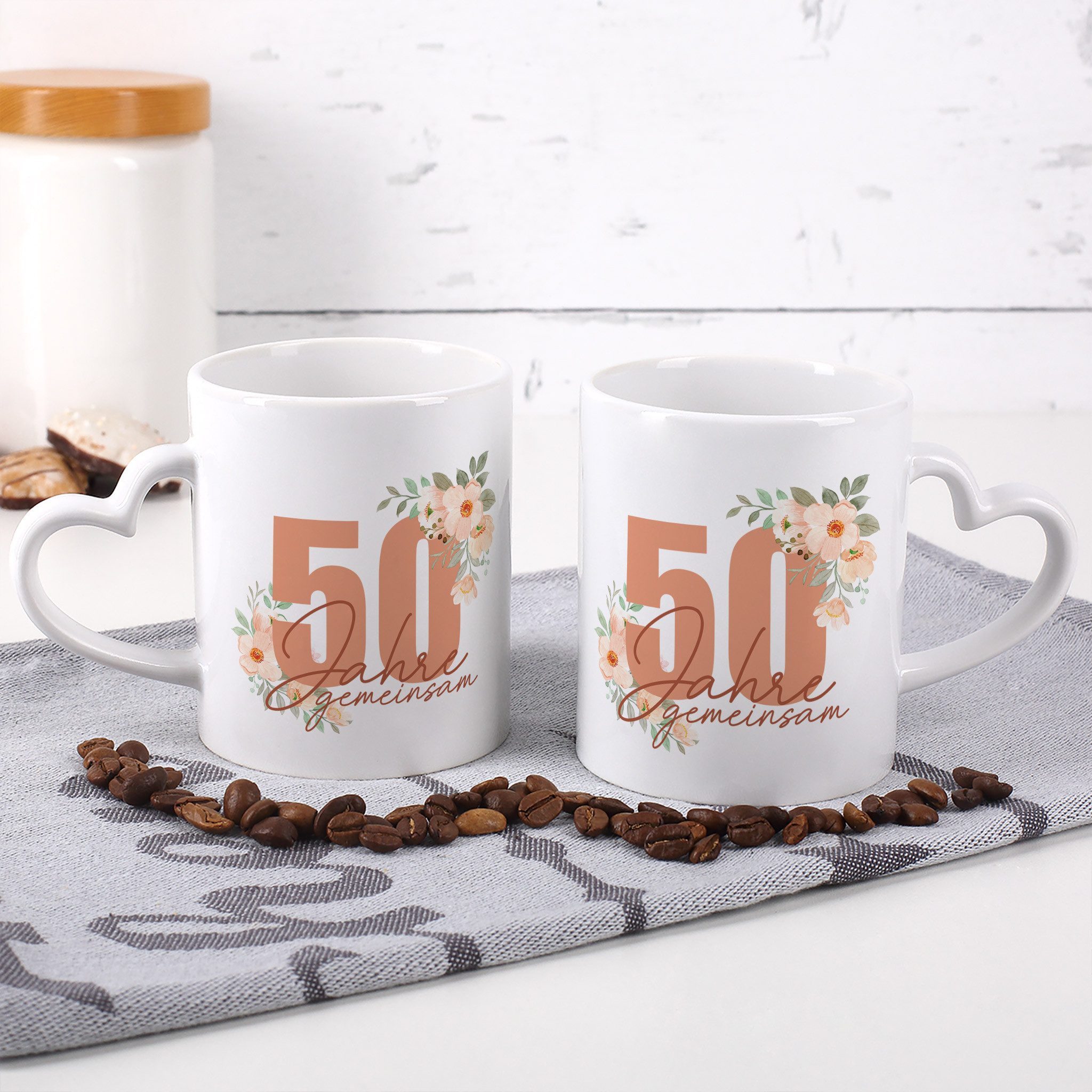 Herz & Heim Tasse 2er Set Tassen mit Motiven zum Hochzeitsjubiläum, Goldene Hochzeit