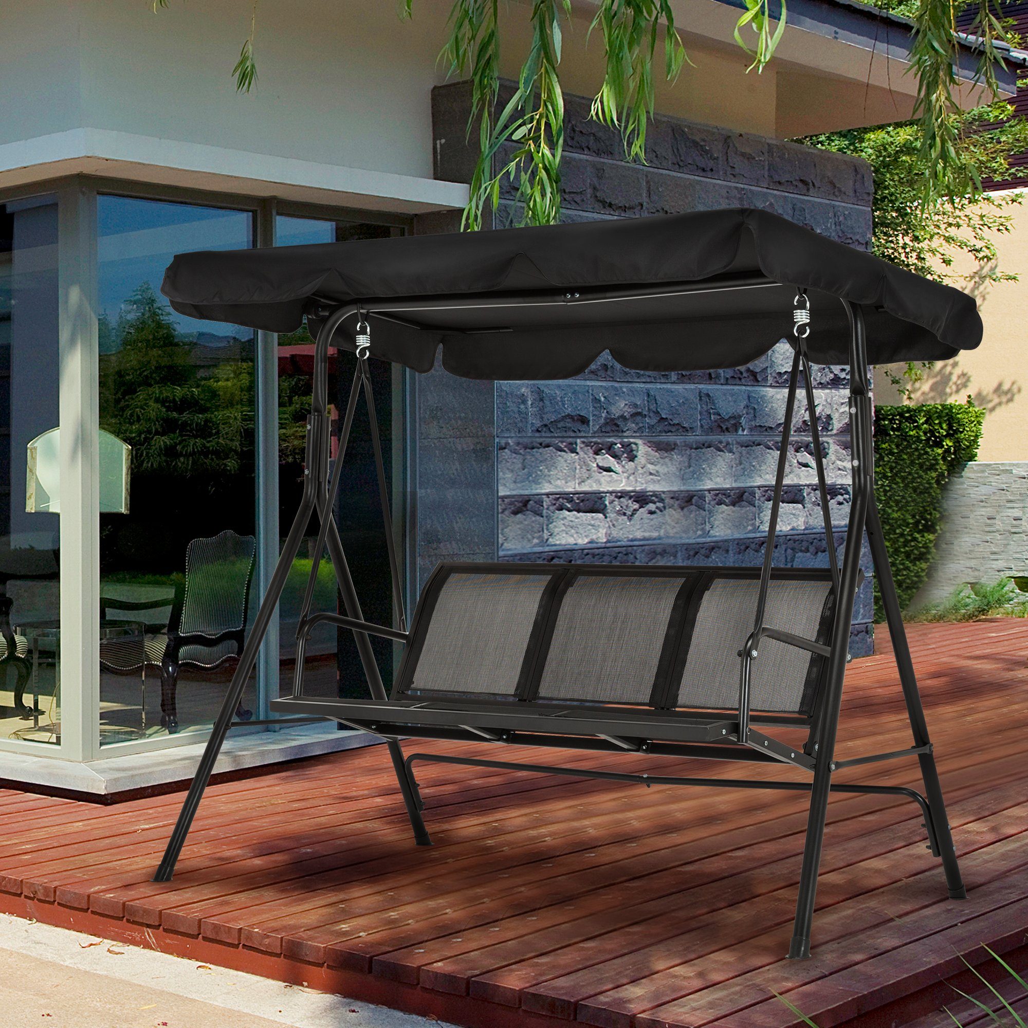 MCombo Hollywoodschaukel MCombo 3-Sitzer Hollywoodschaukel Gartenschaukel 8007, 3-Sitzer, outdoor, Gartenliege Schaukelbank, Schaukelbank mit Sonnendach