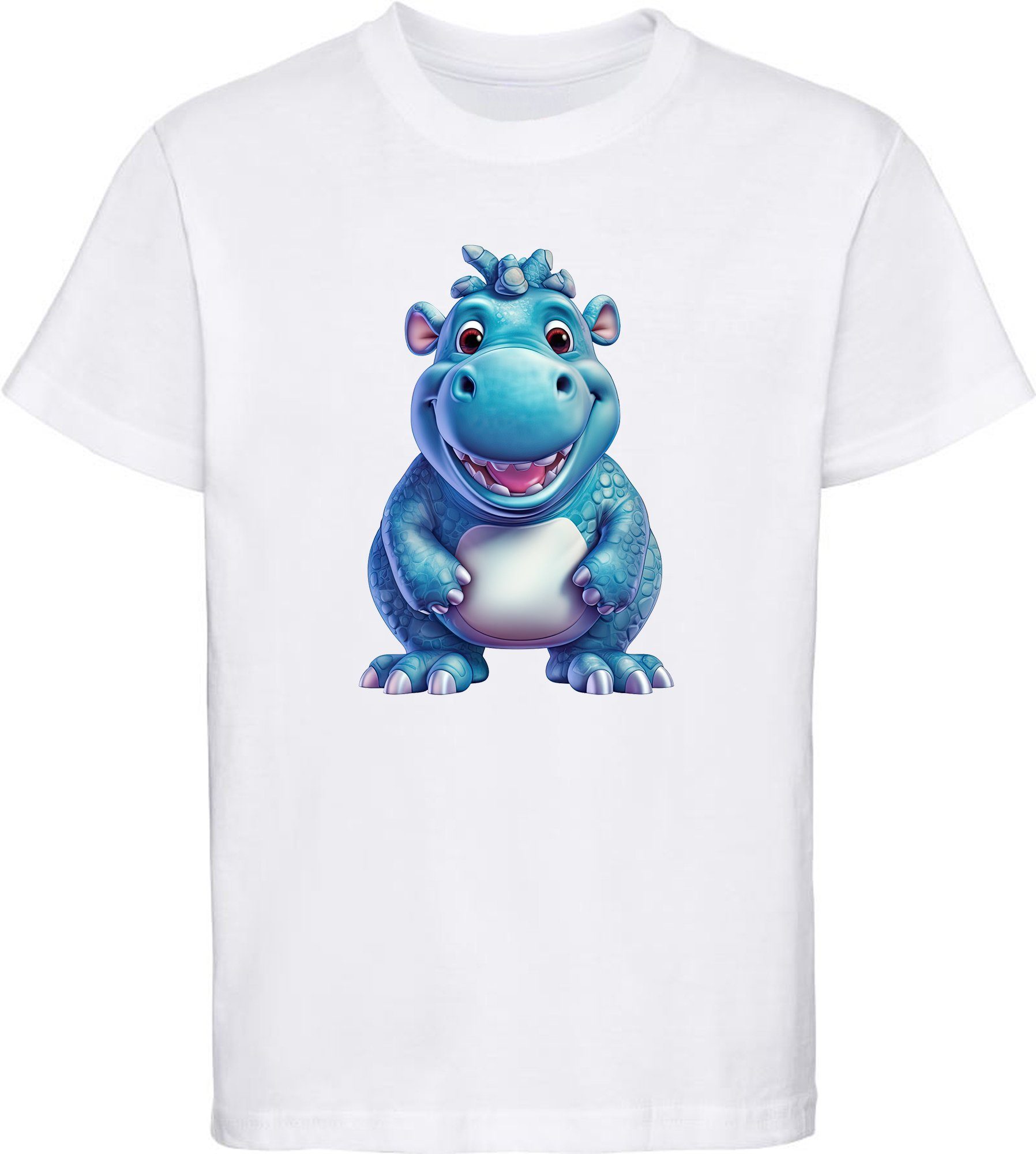 MyDesign24 Print bedruckt Wildtier - Nilpferd Baumwollshirt Shirt T-Shirt Aufdruck, Hippo Kinder Baby weiss i274 mit